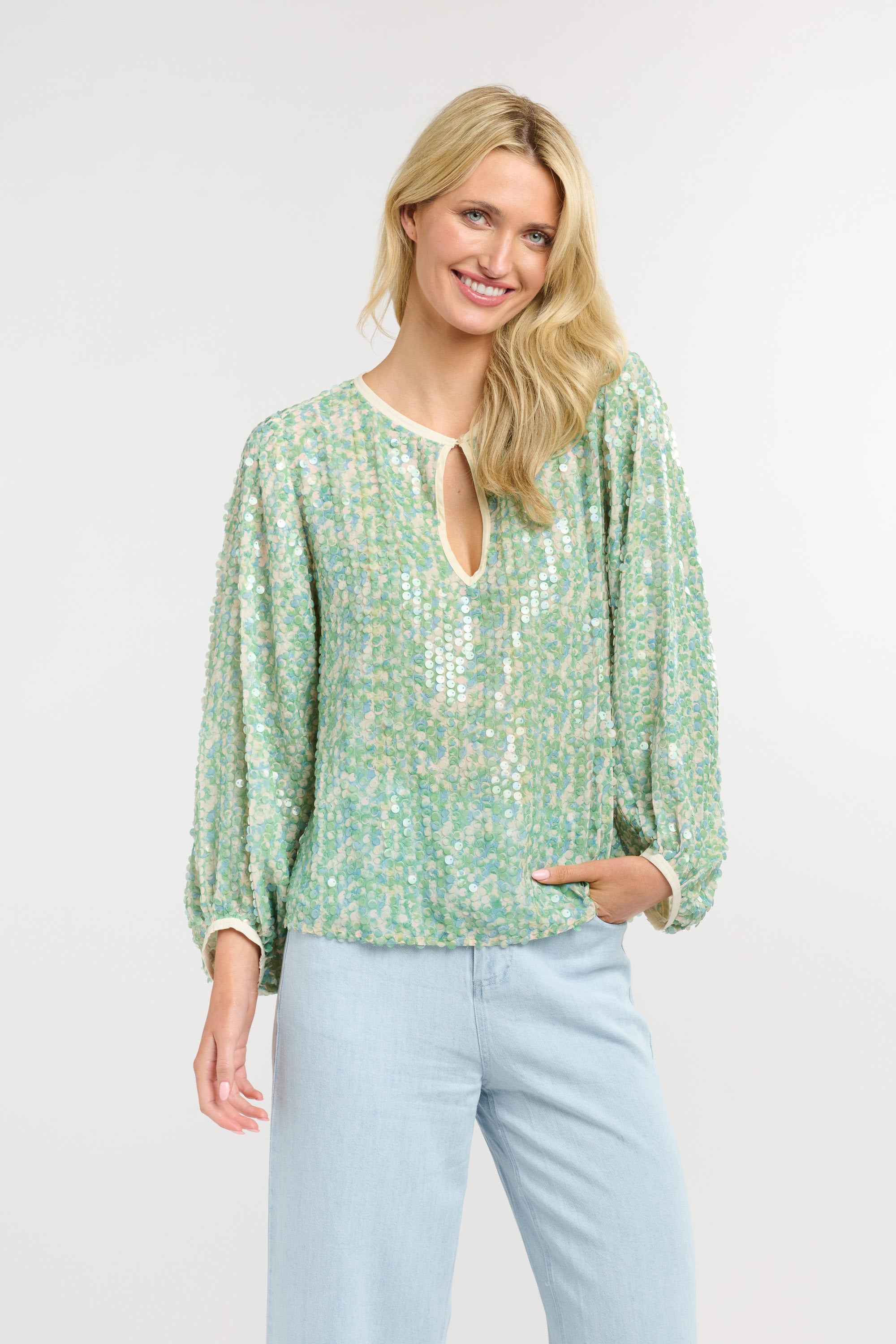 SWAN LAKE TOP GREEN/BLUE SEQUIN