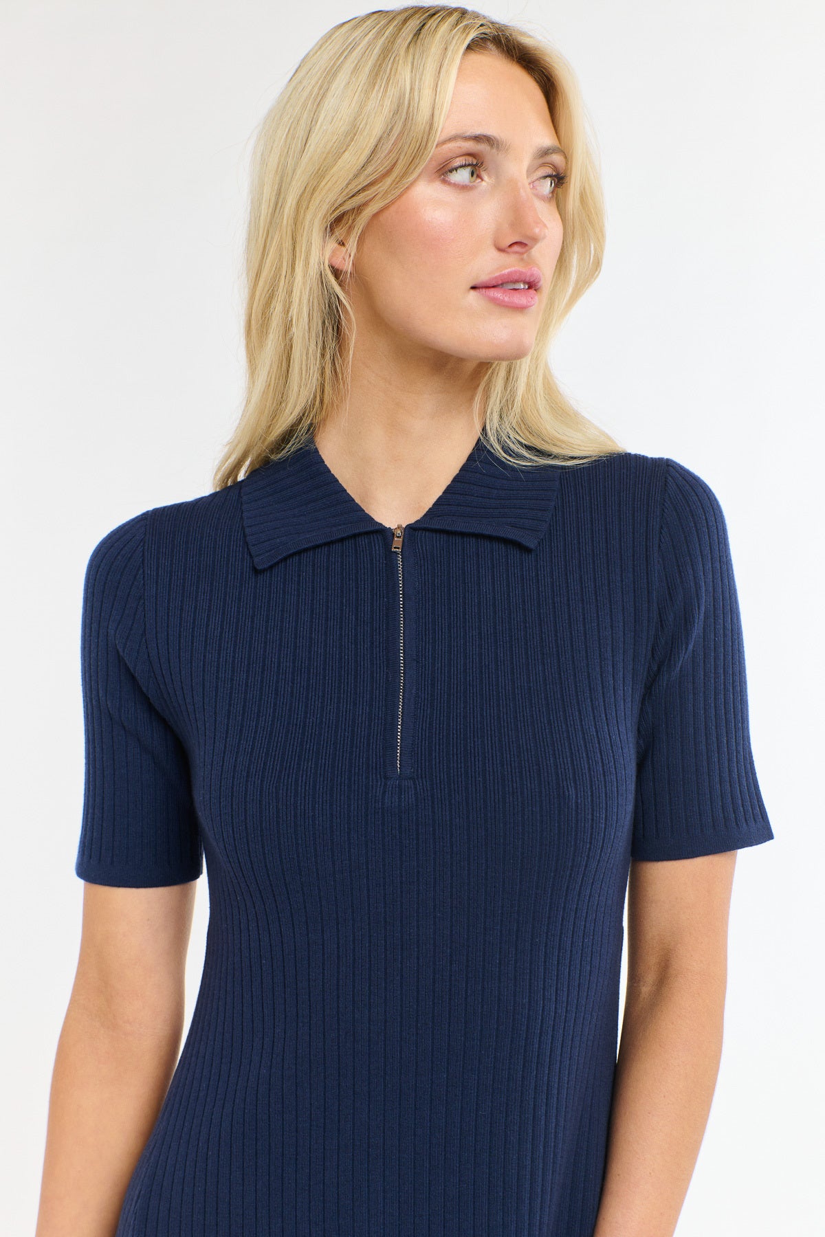 TRAINER RIB KNIT DRESS NAVY