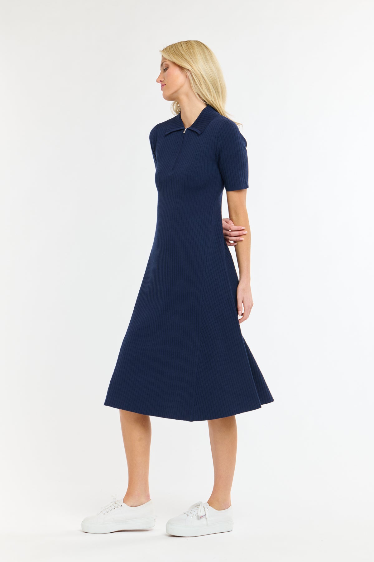TRAINER RIB KNIT DRESS NAVY