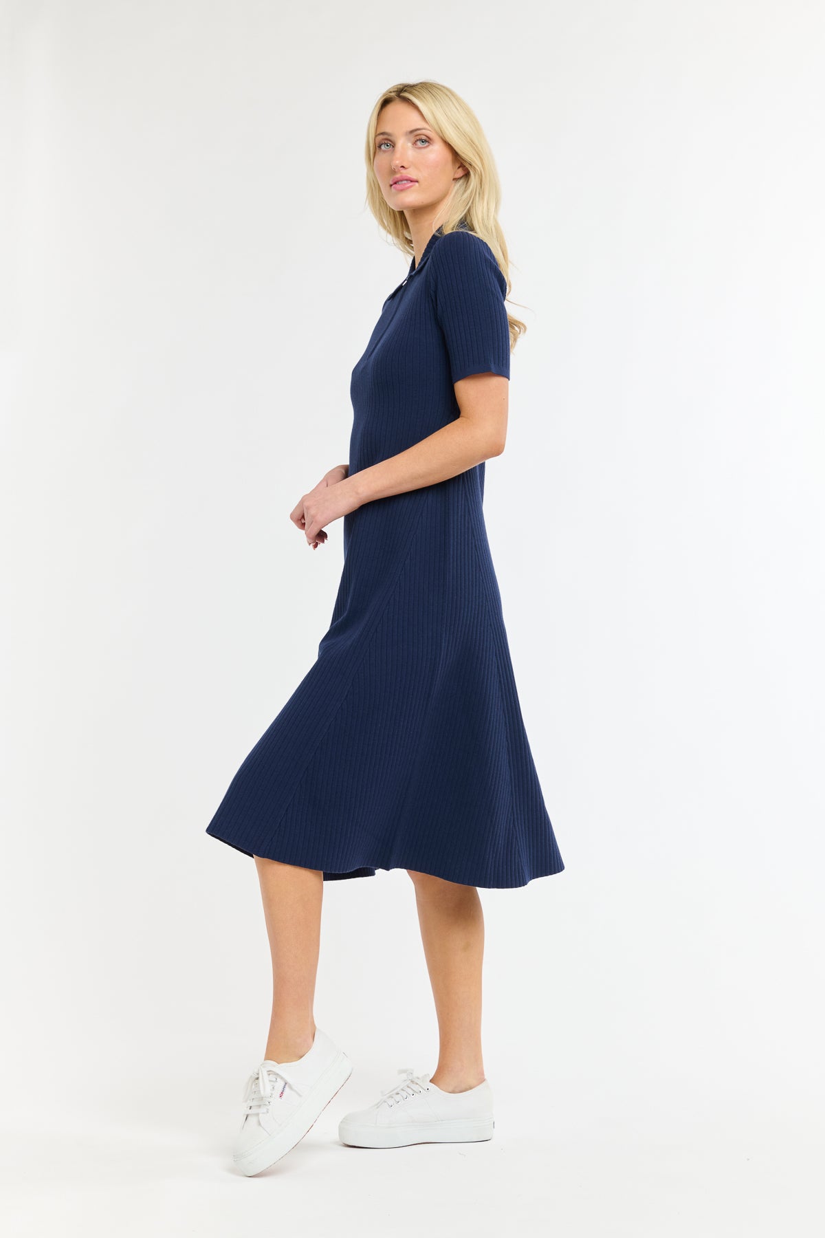 TRAINER RIB KNIT DRESS NAVY