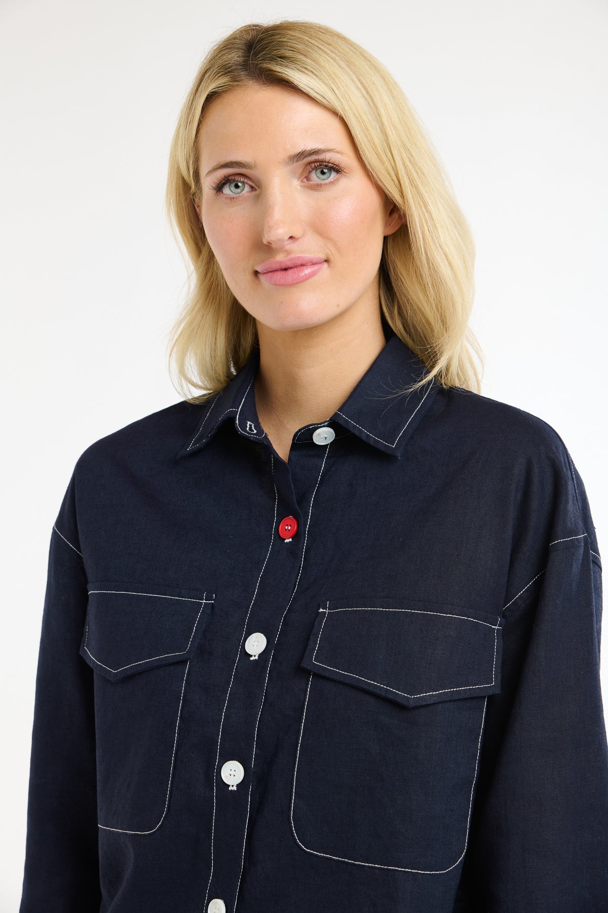 MAVERICK LINEN SHIRT NAVY/WHITE