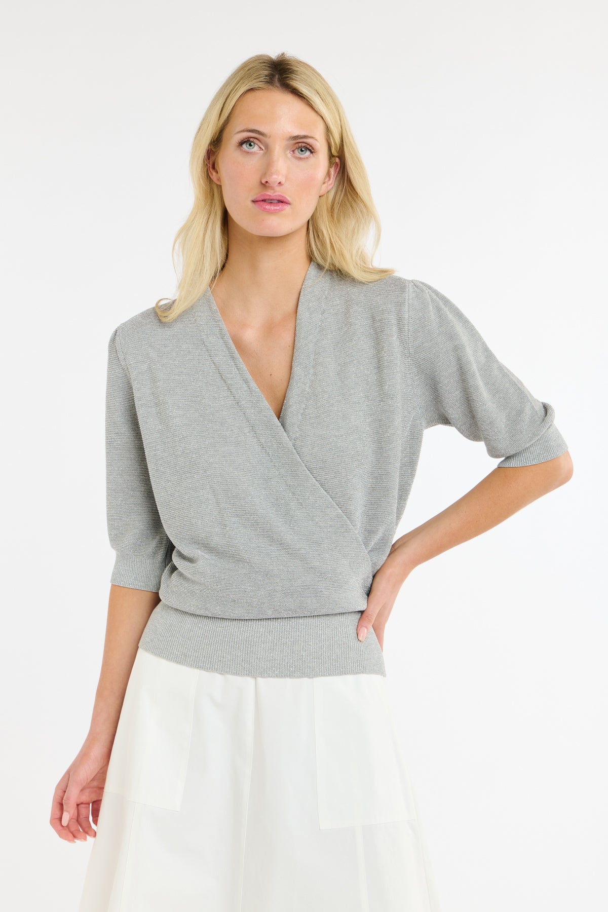 CASSIE LUREX TOP SILVER MARLE