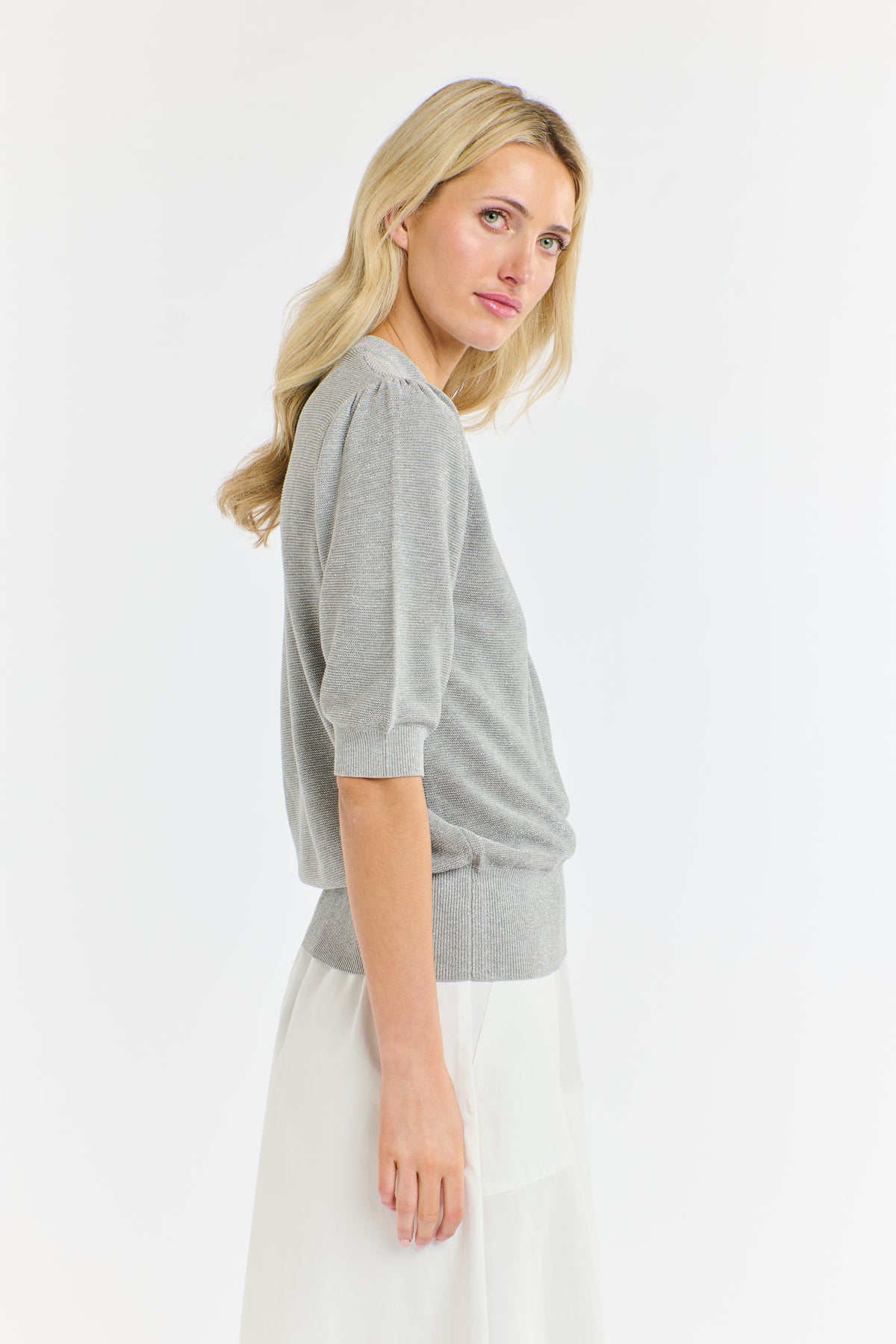 CASSIE LUREX TOP SILVER MARLE
