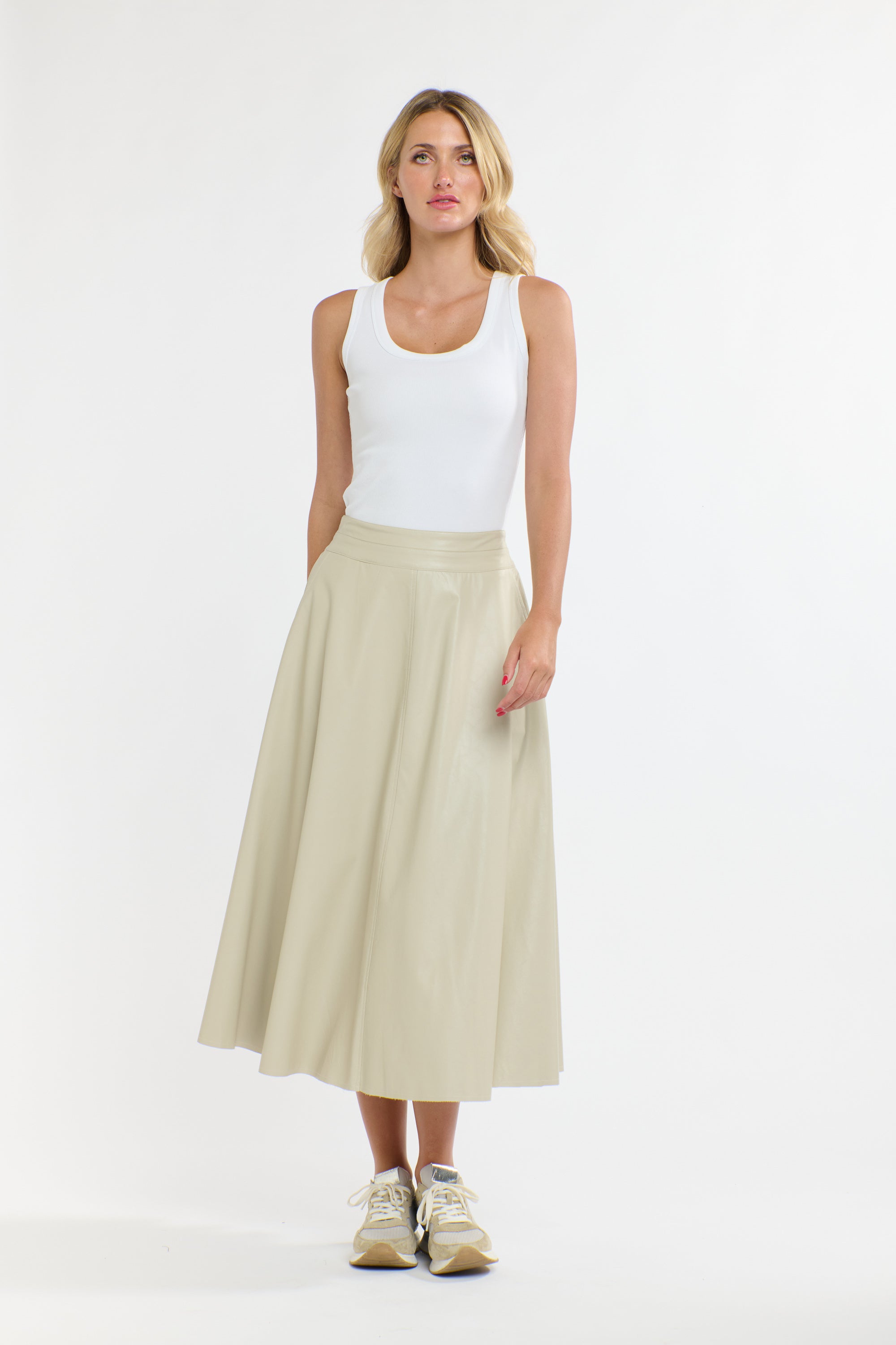 UPDATED DAKOTA PU SKIRT PARCHMENT