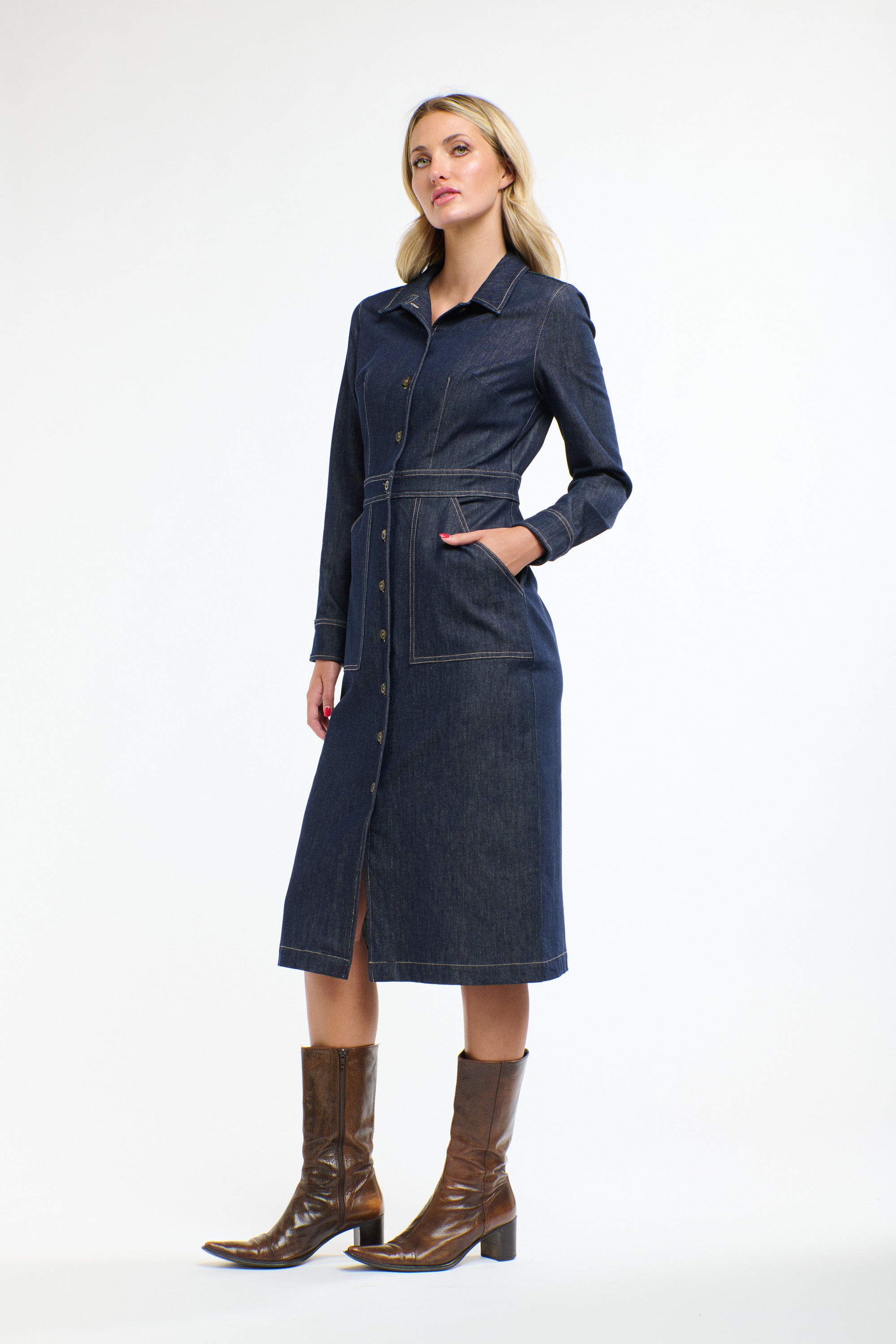 SABRINA DENIM DRESS DARK DENIM