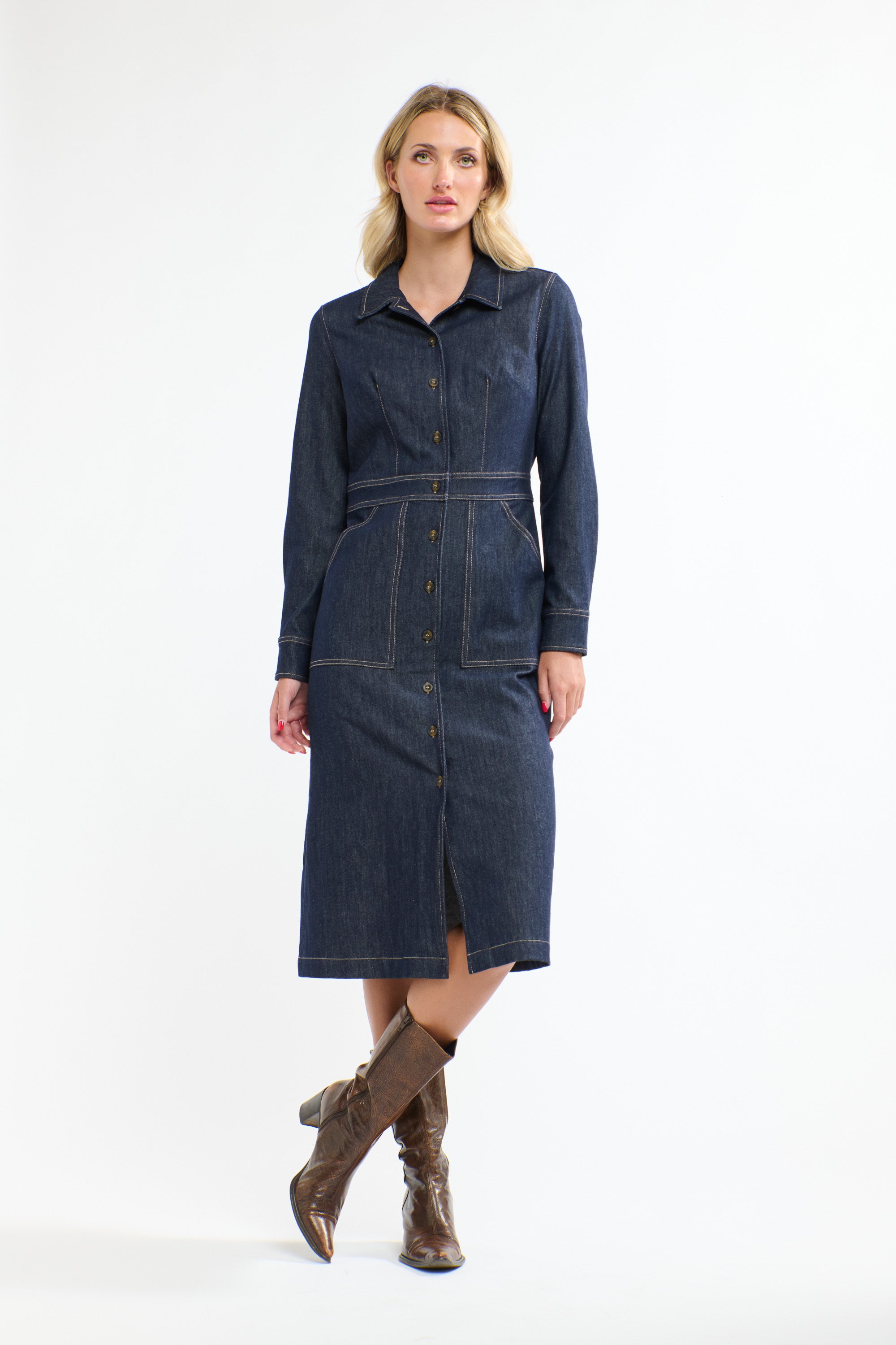 SABRINA DENIM DRESS DARK DENIM