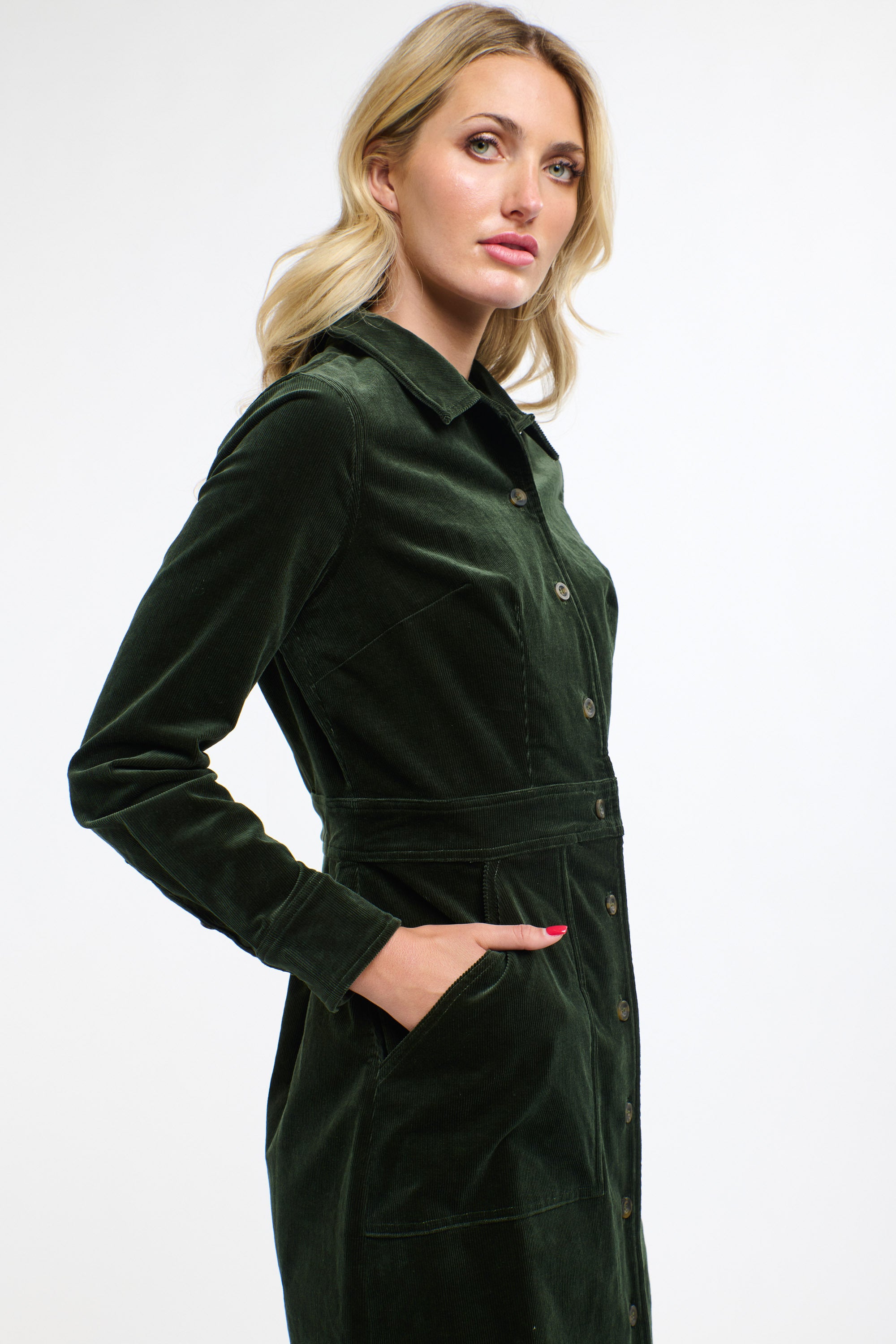 MANSFIELD CORD DRESS HUNTER GREEN