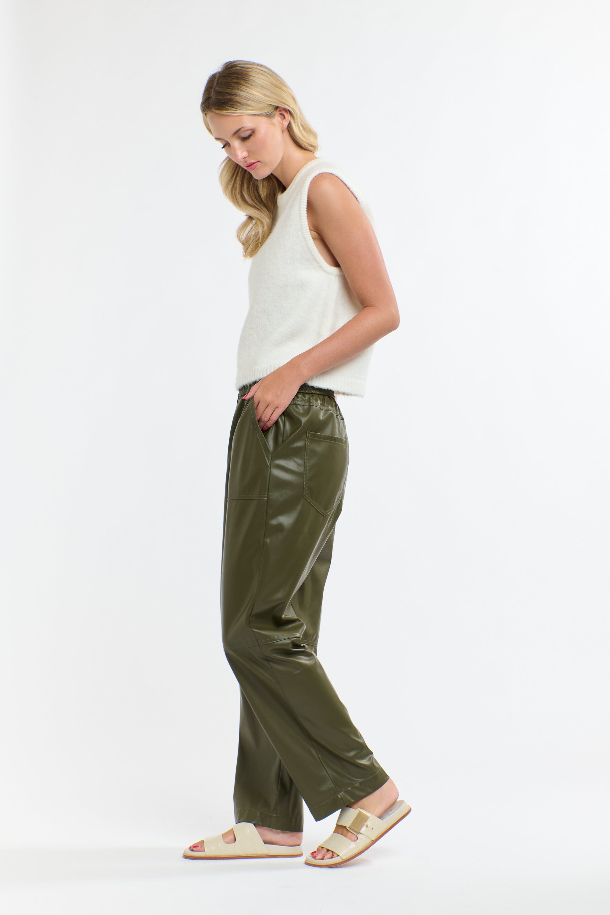 KHAKI PU JOGGER