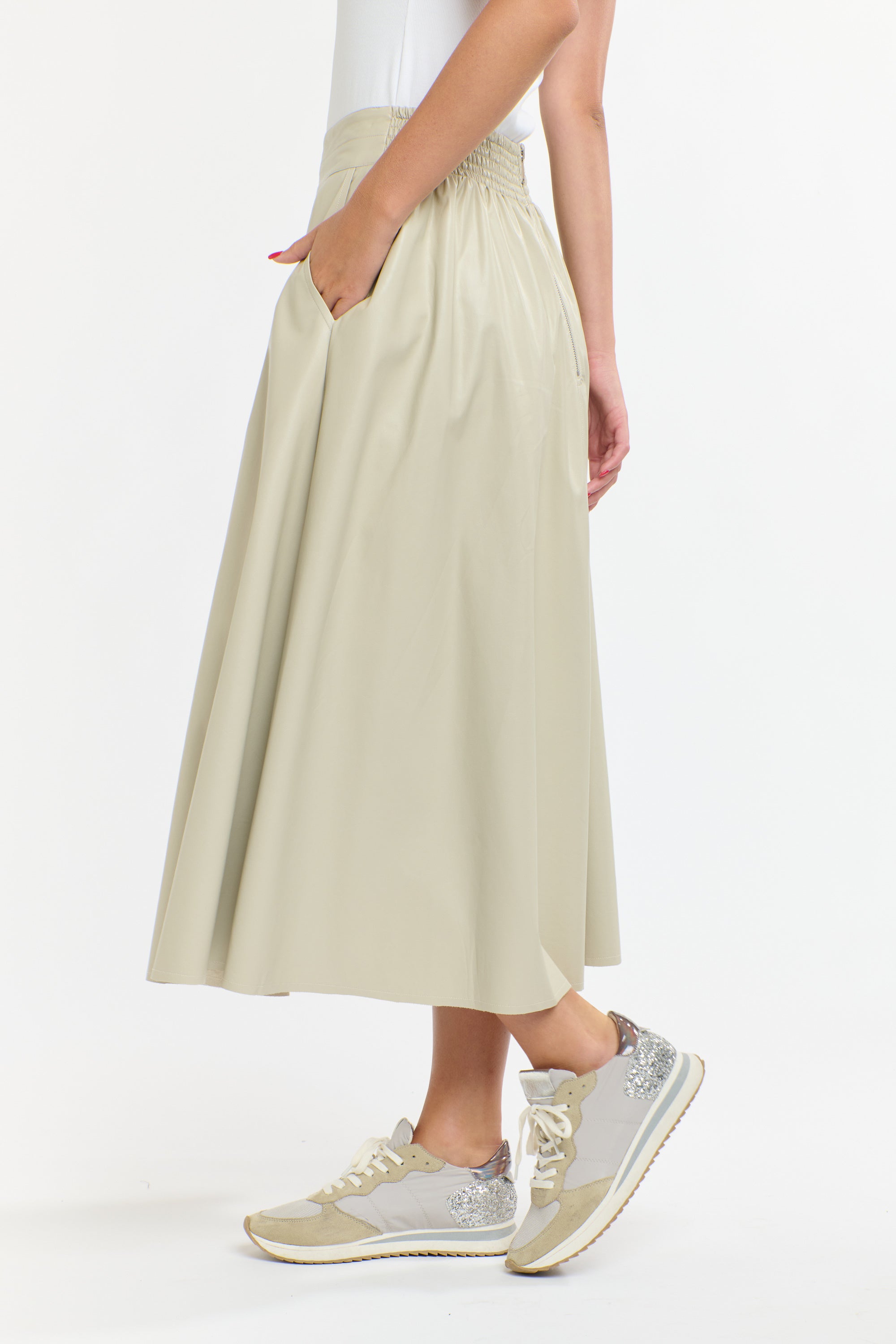 UPDATED DAKOTA PU SKIRT PARCHMENT