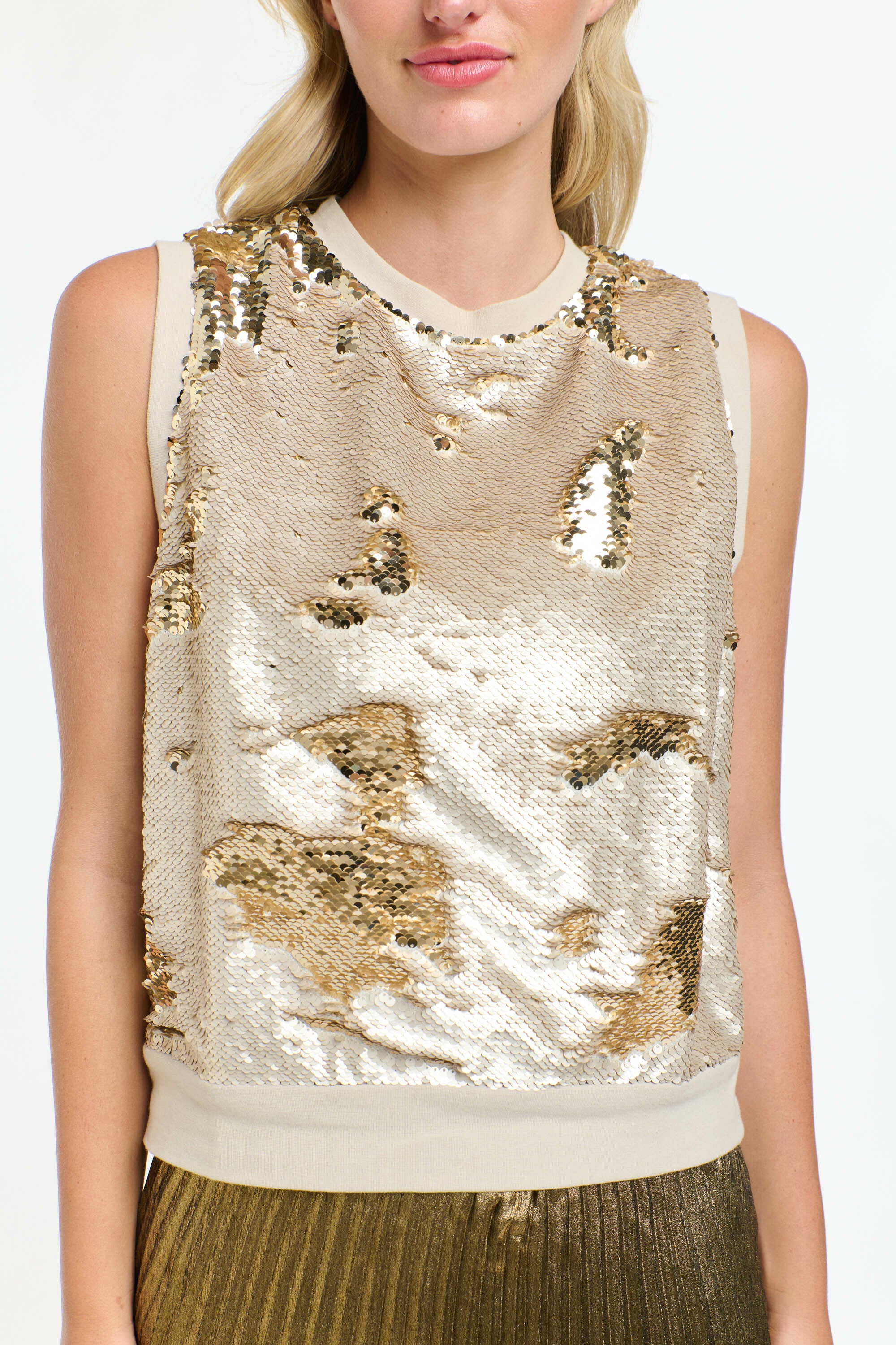 SEQUINS TANK PEARL/ GOLD