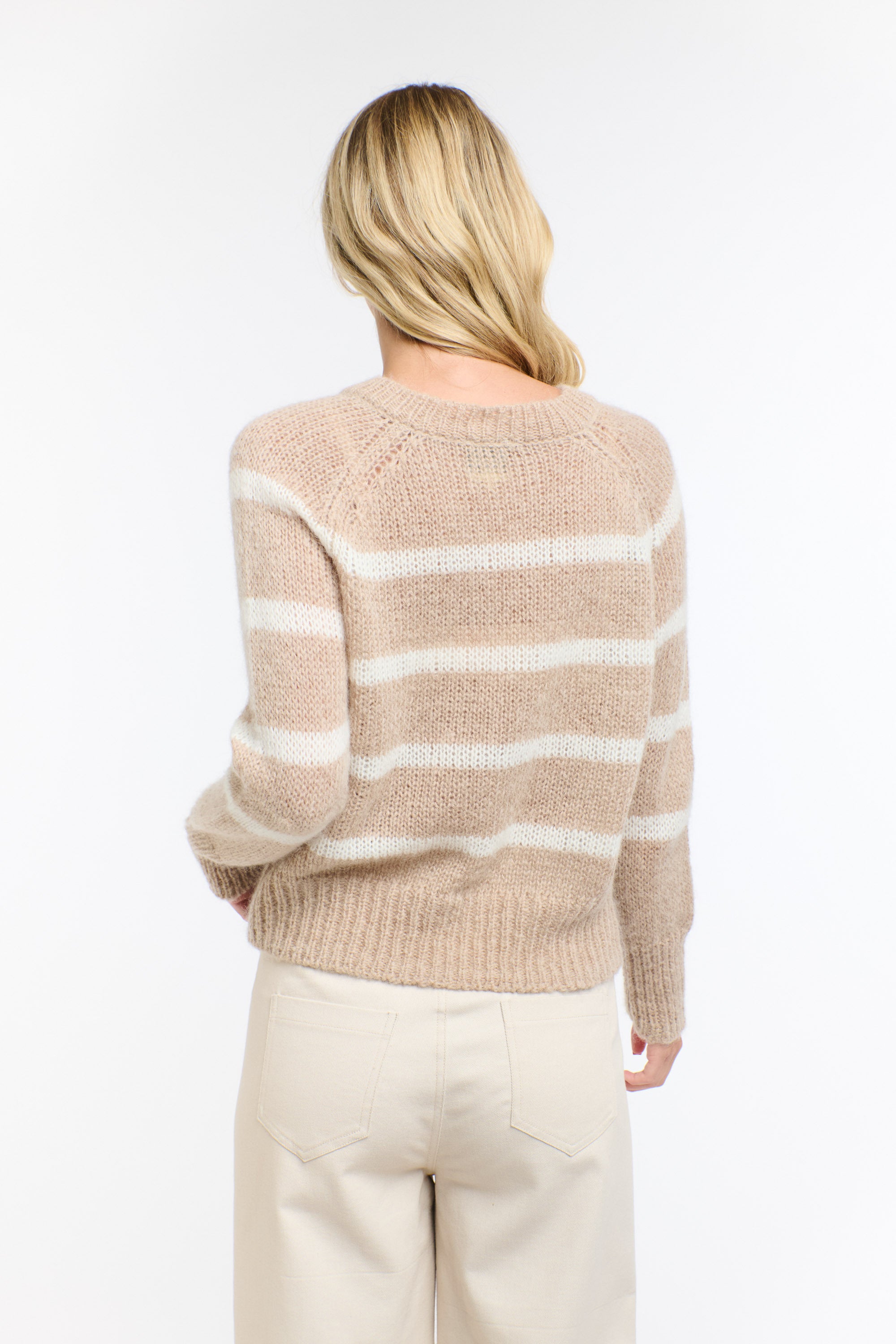 SPENCER STRIPE MOHAIR KNIT BEIGE/WHITE