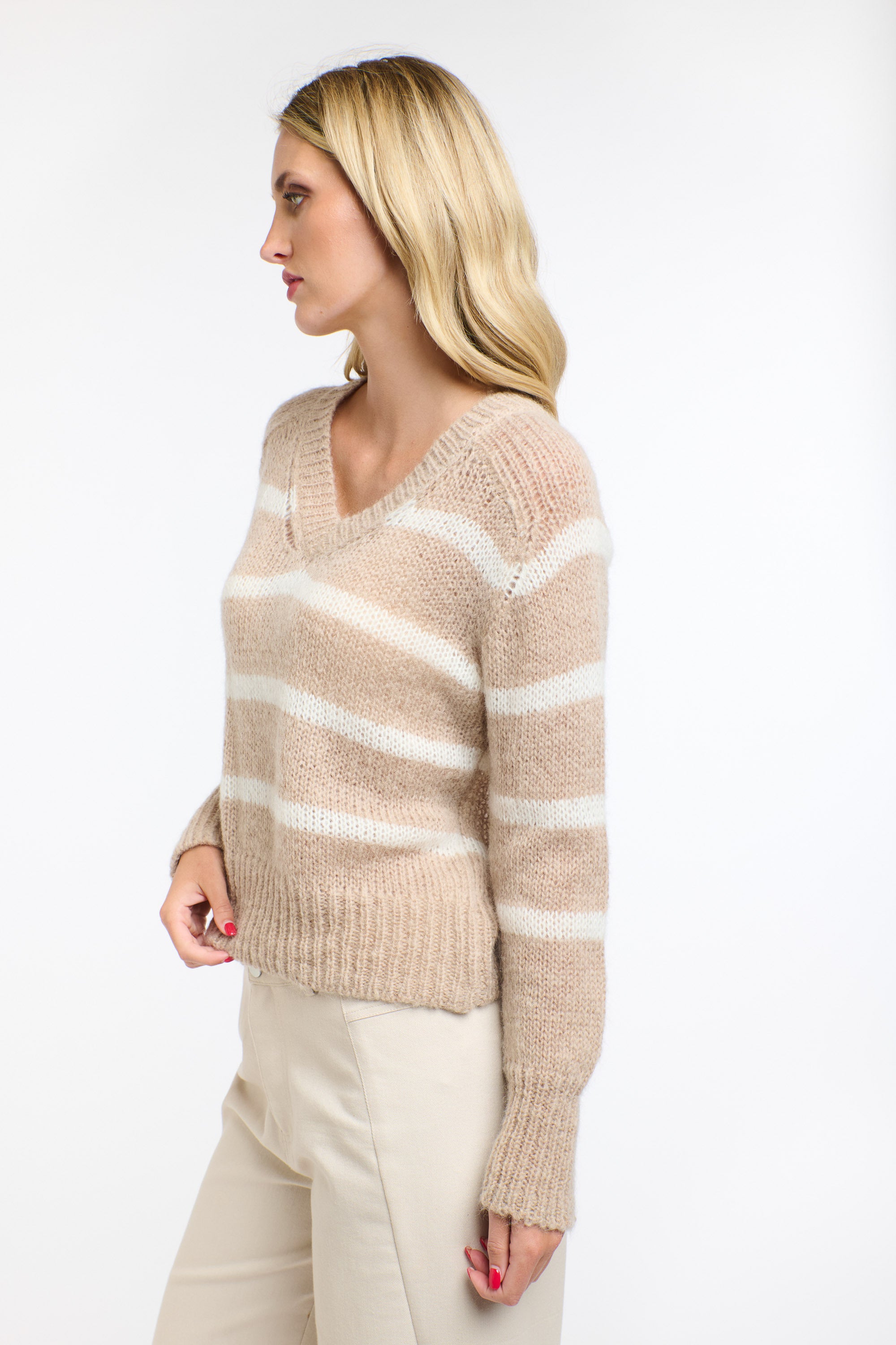 SPENCER STRIPE MOHAIR KNIT BEIGE/WHITE