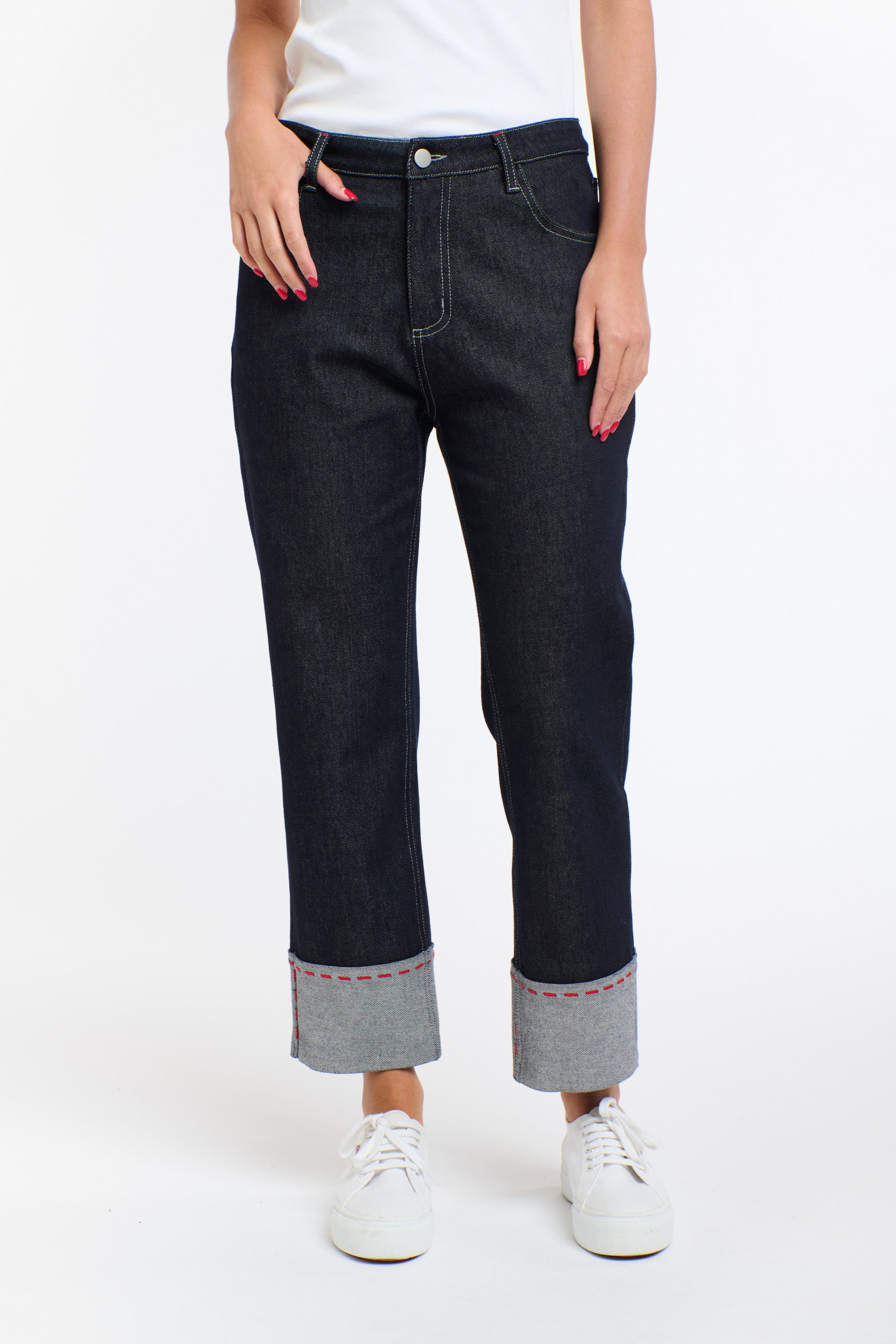 SUSIE RED STITCH JEANS DARK DENIM