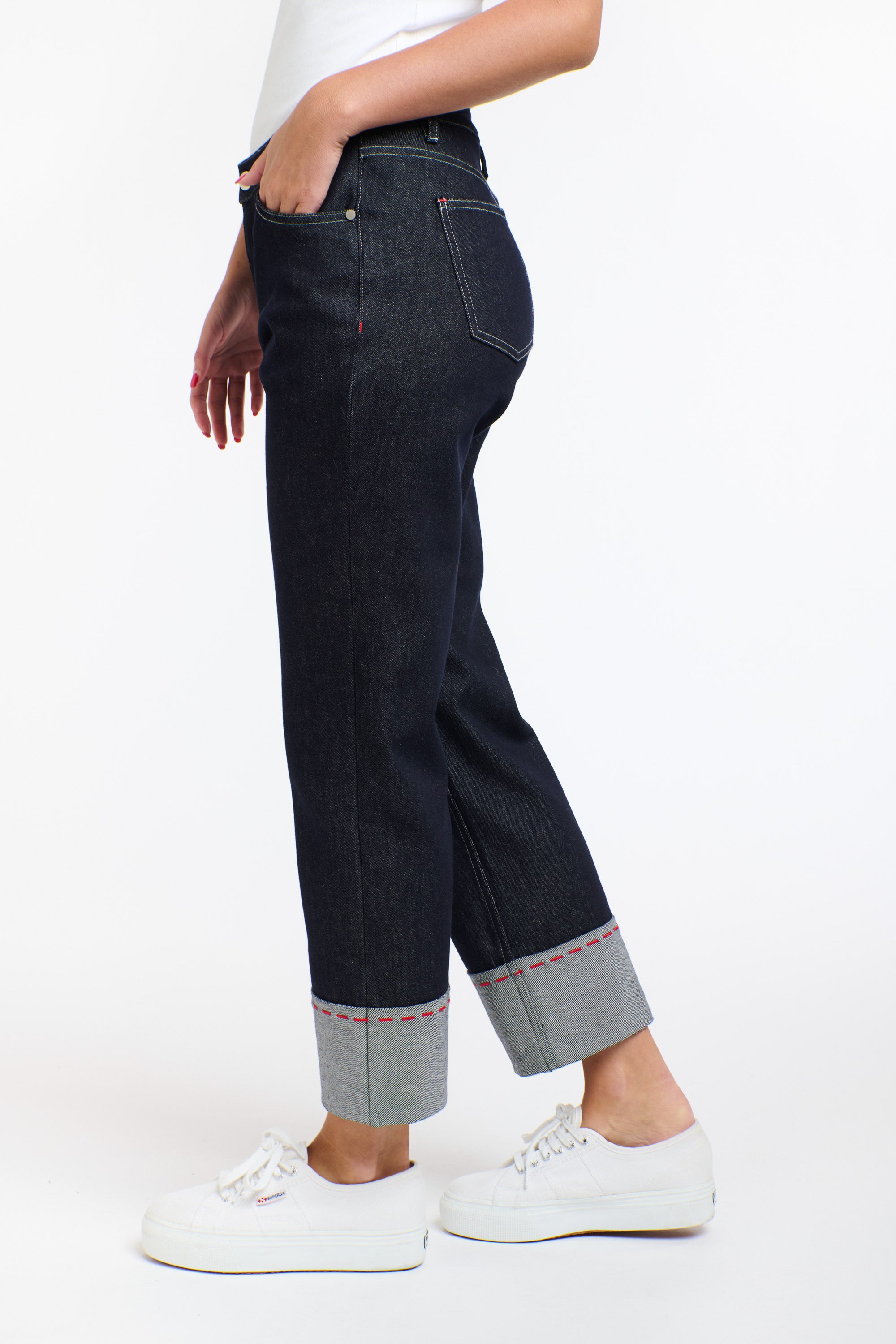 SUSIE RED STITCH JEANS DARK DENIM