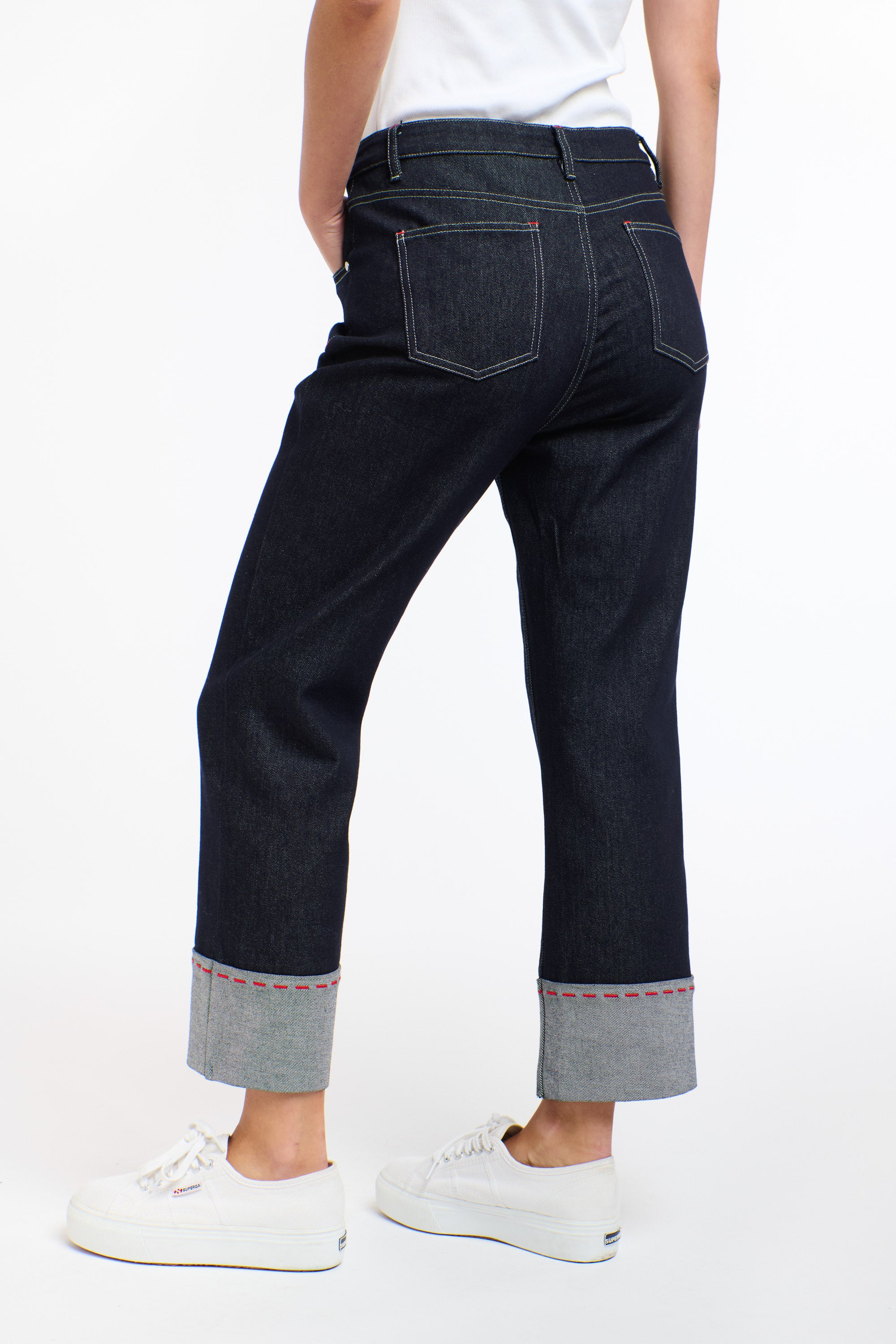 SUSIE RED STITCH JEANS DARK DENIM