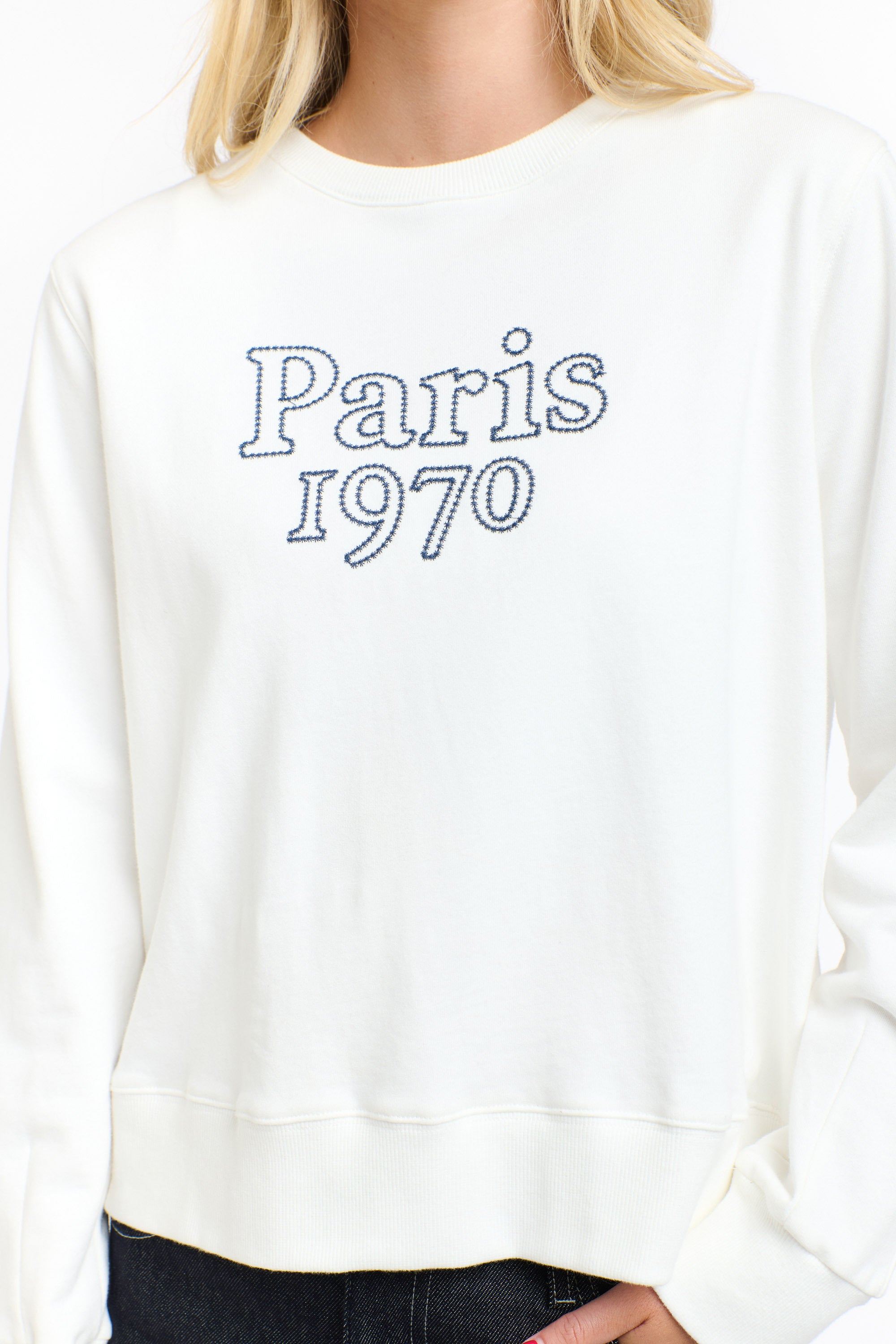 PARIS EMBROIDERED SWEAT WHITE/NAVY