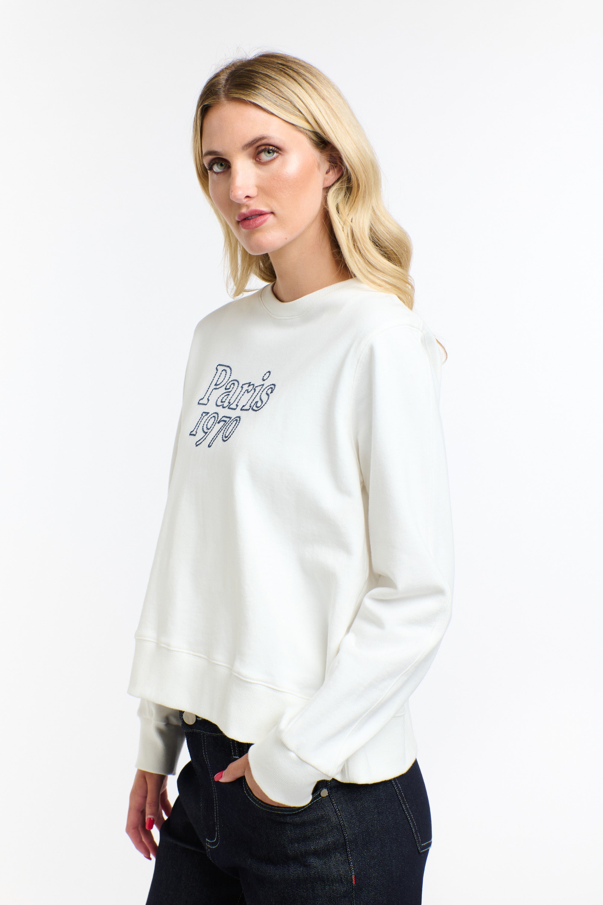 PARIS EMBROIDERED SWEAT WHITE/NAVY