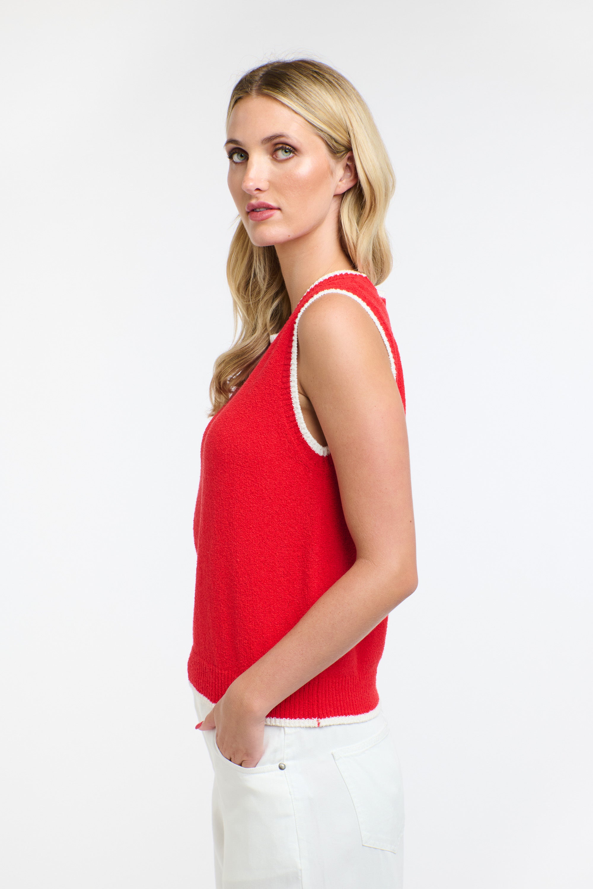 BAKER BOUCLE VEST RED