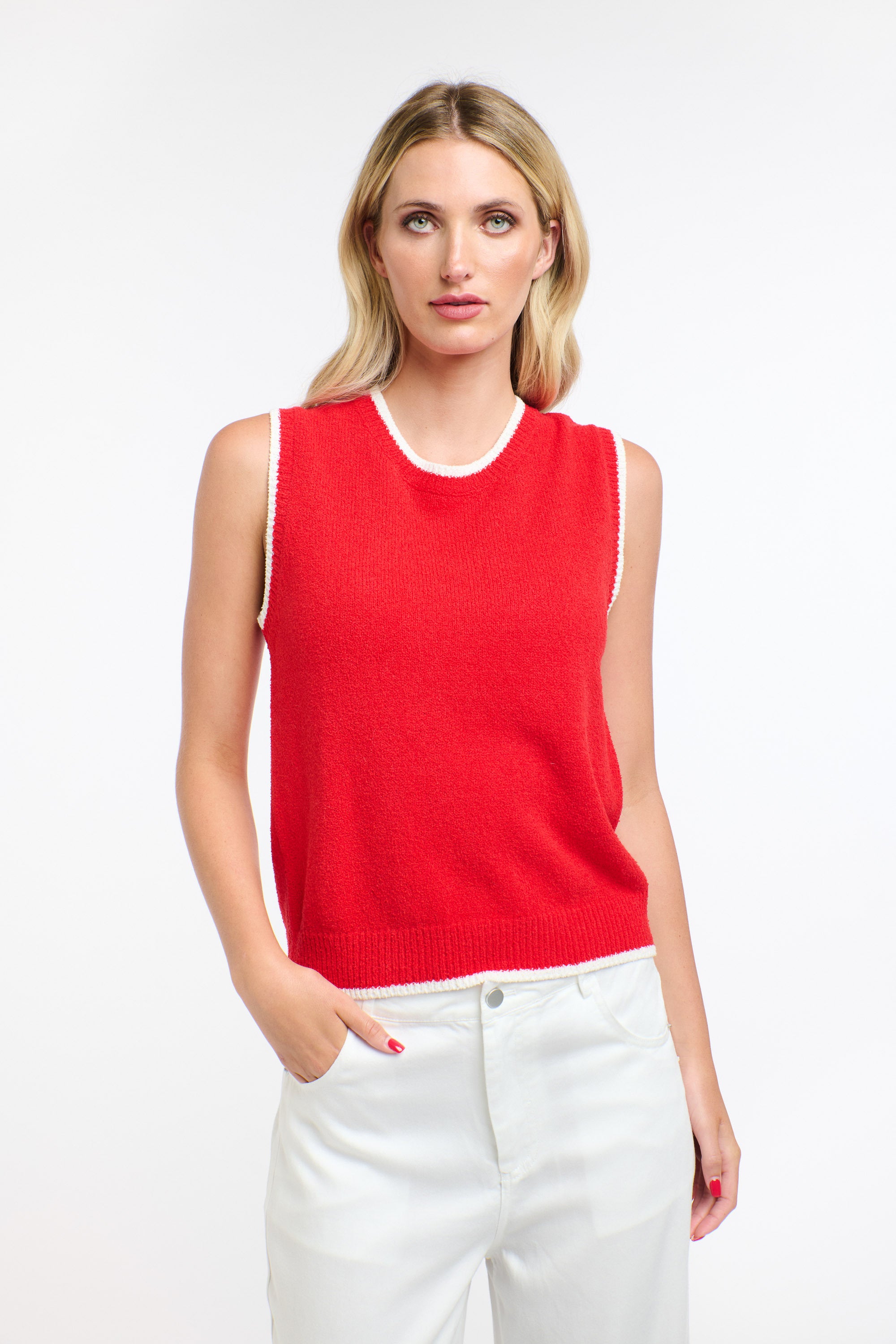 BAKER BOUCLE VEST RED