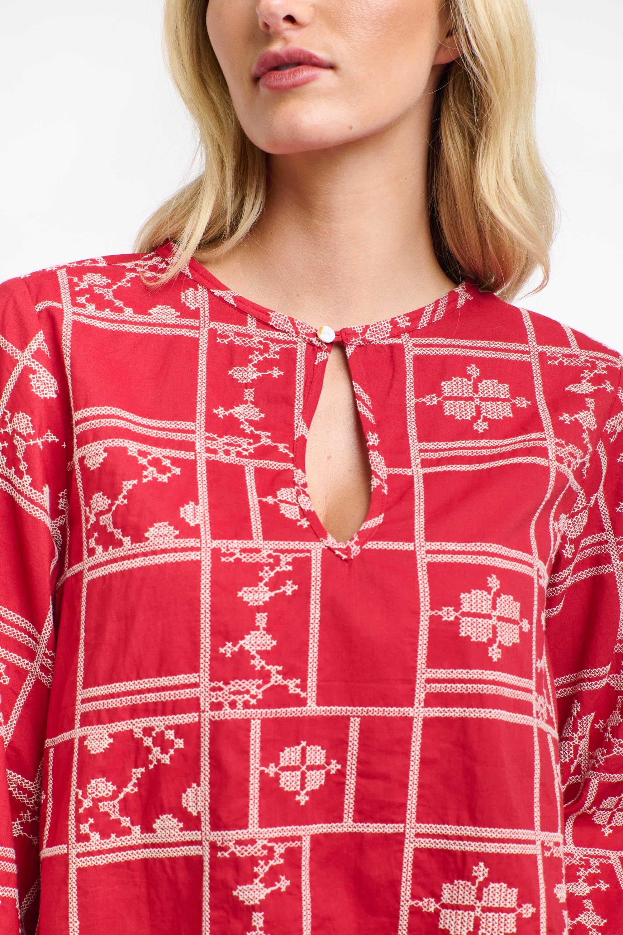 MEREDITH X-STITCH TOP RED