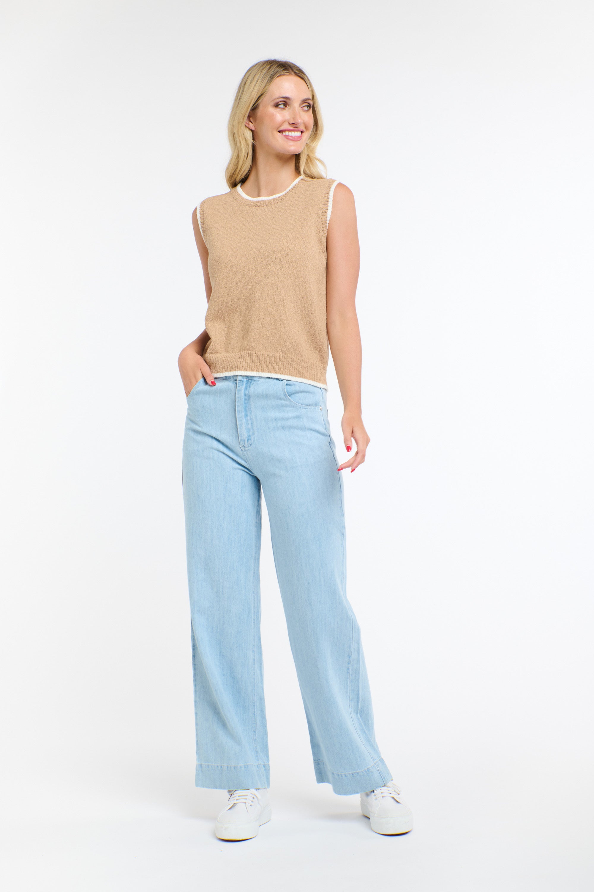 BAKER BOUCLE VEST BISCUIT