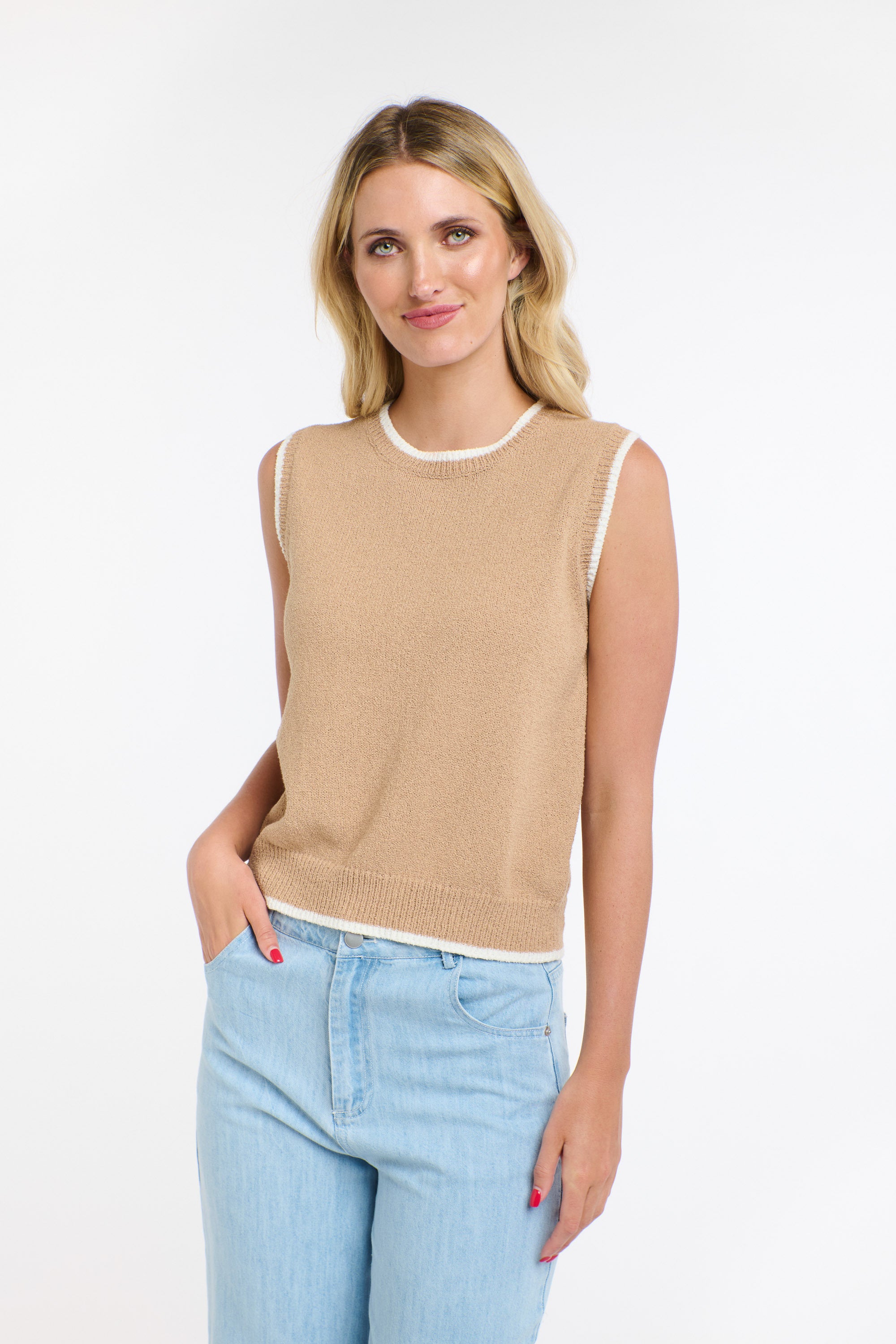 BAKER BOUCLE VEST BISCUIT