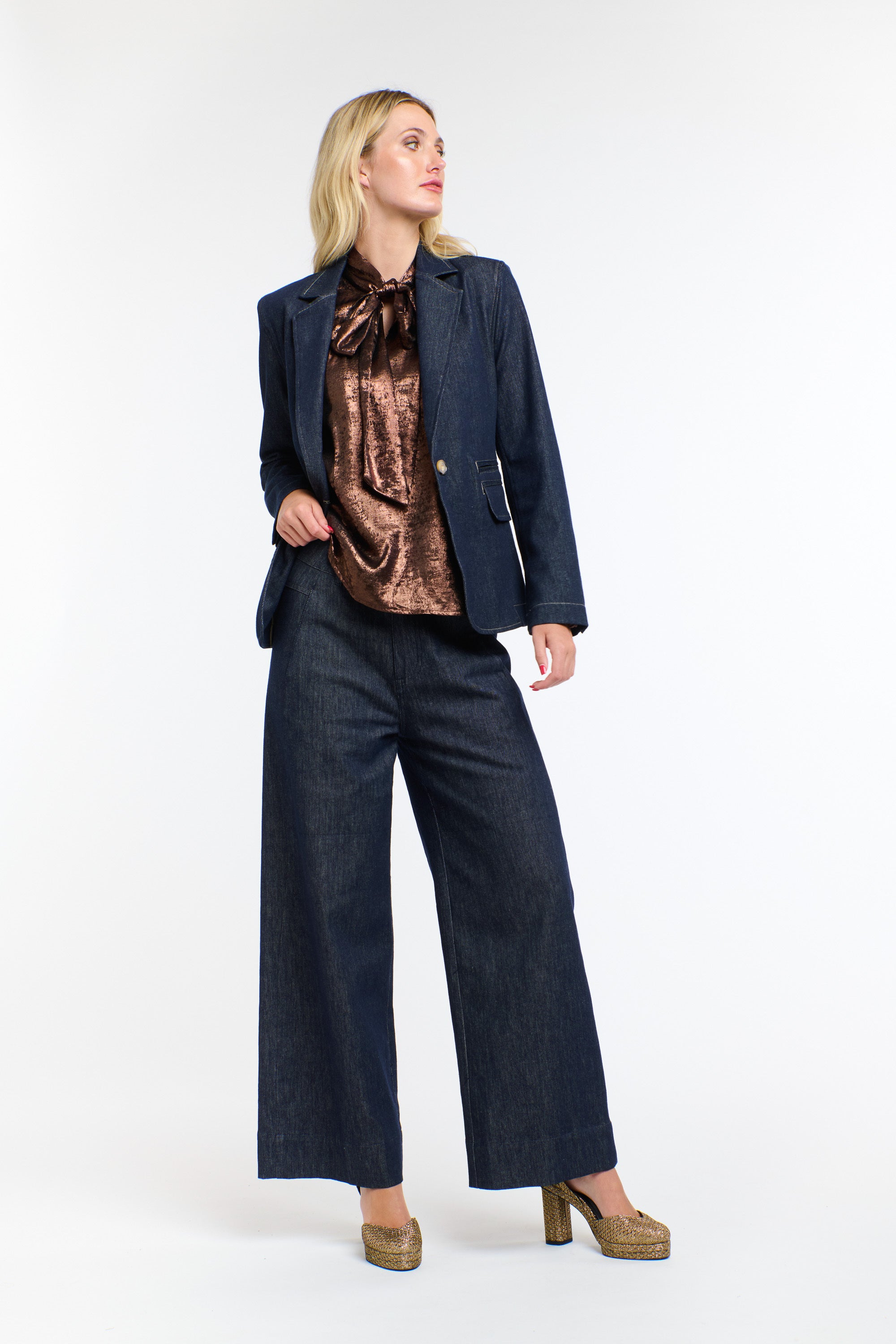 DARK DENIM BLAZER DENIM W/ TAN ST.