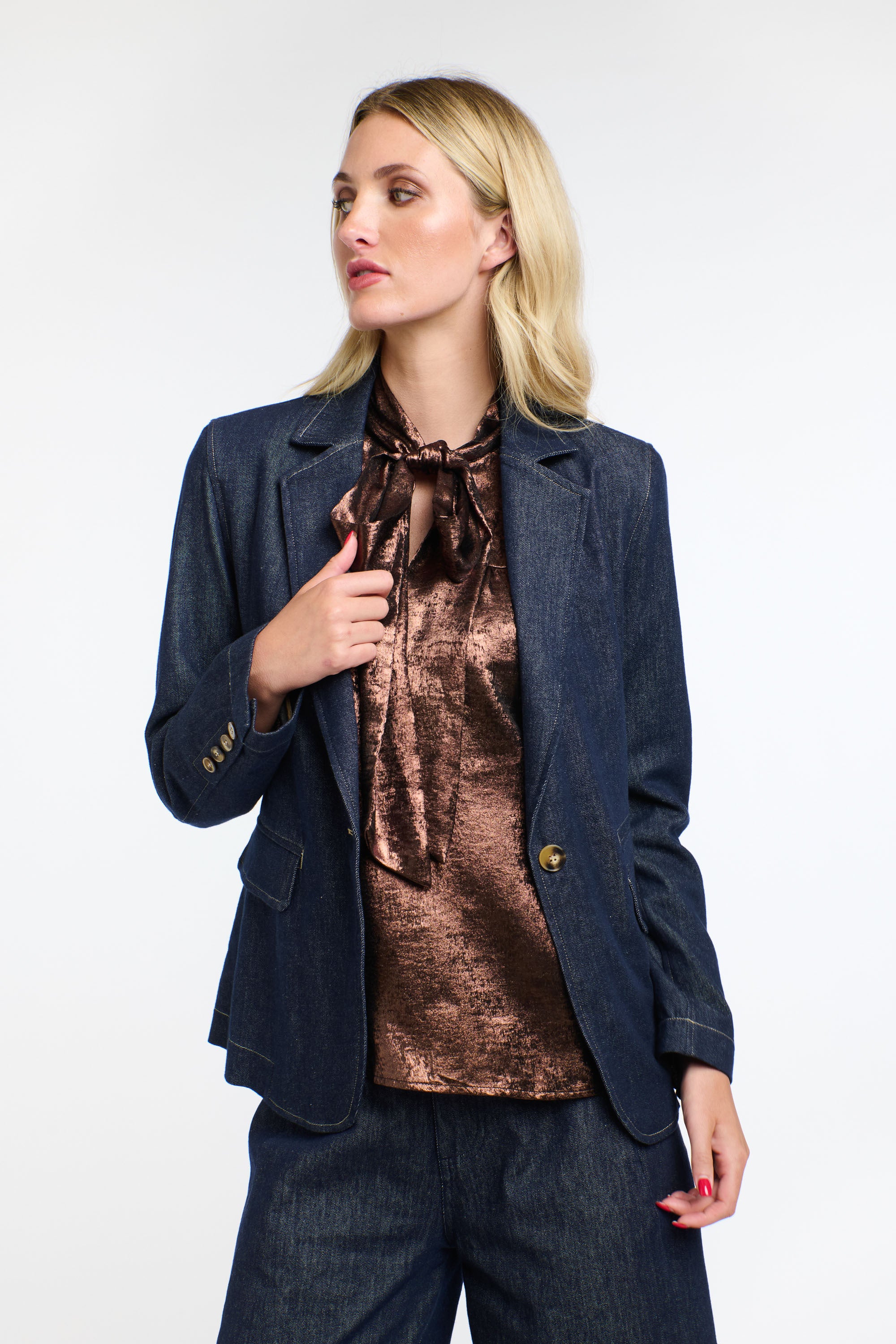 DARK DENIM BLAZER DENIM W/ TAN ST.