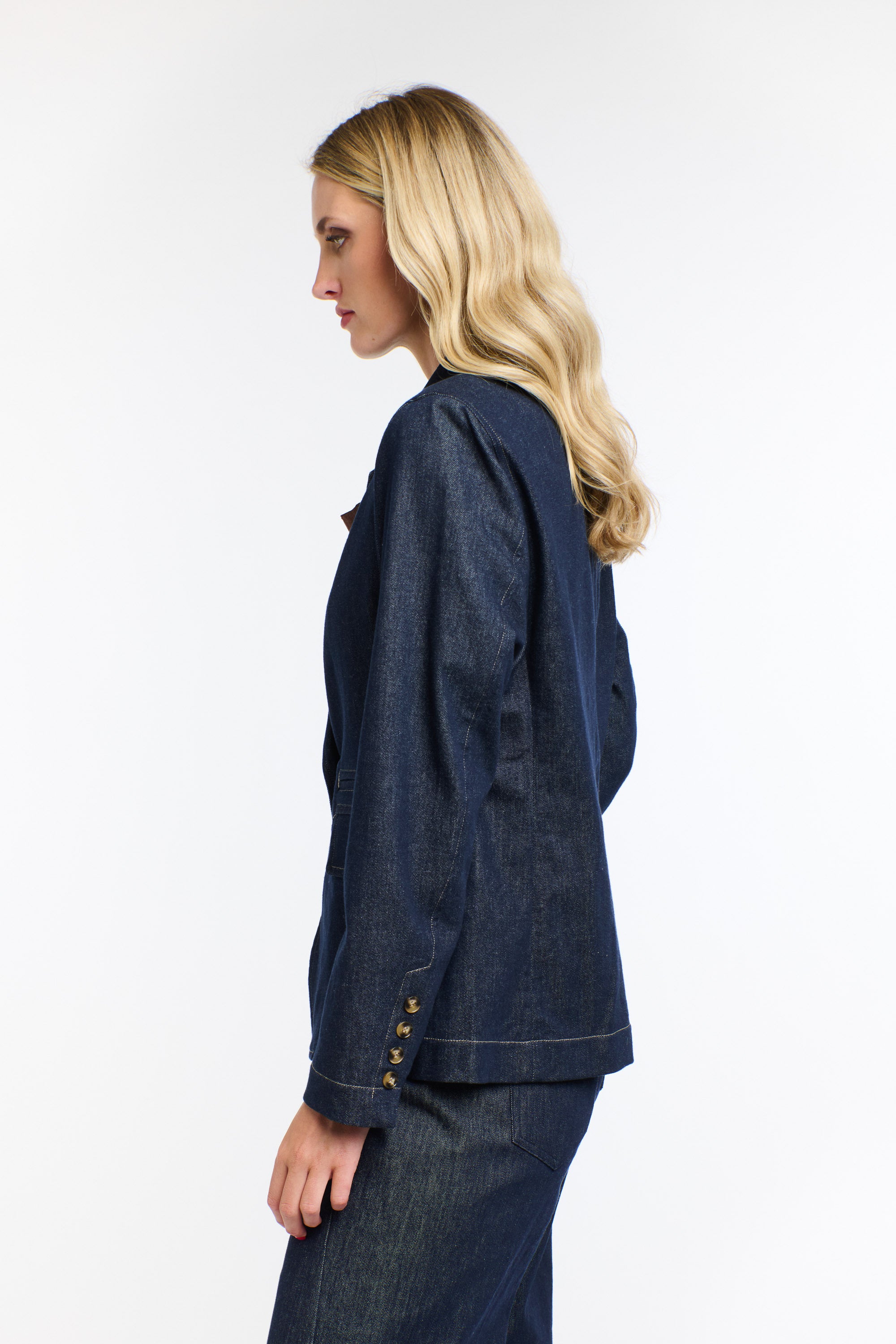 DARK DENIM BLAZER DENIM W/ TAN ST.