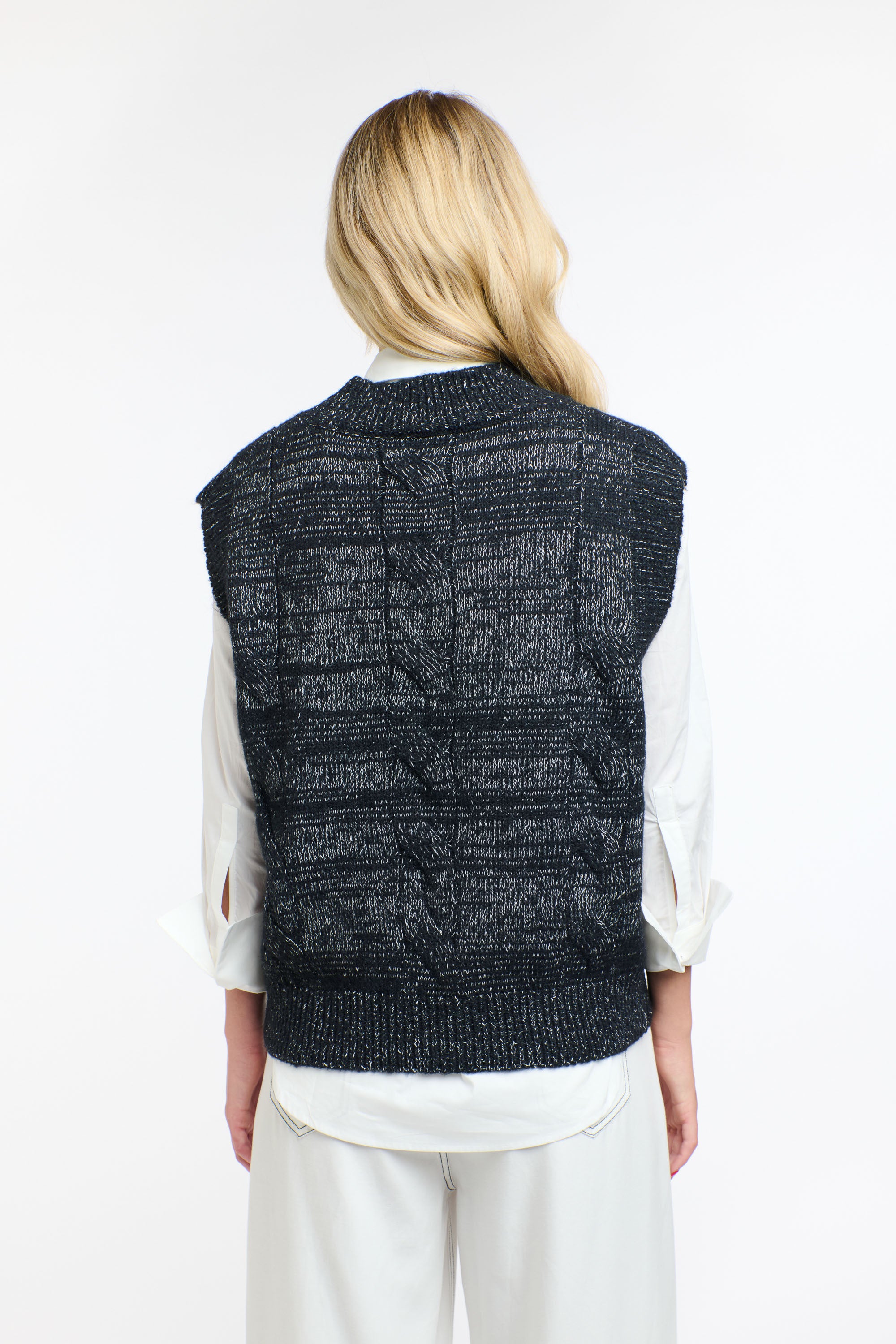 YORKER ALPACA CABLE VEST NAVY