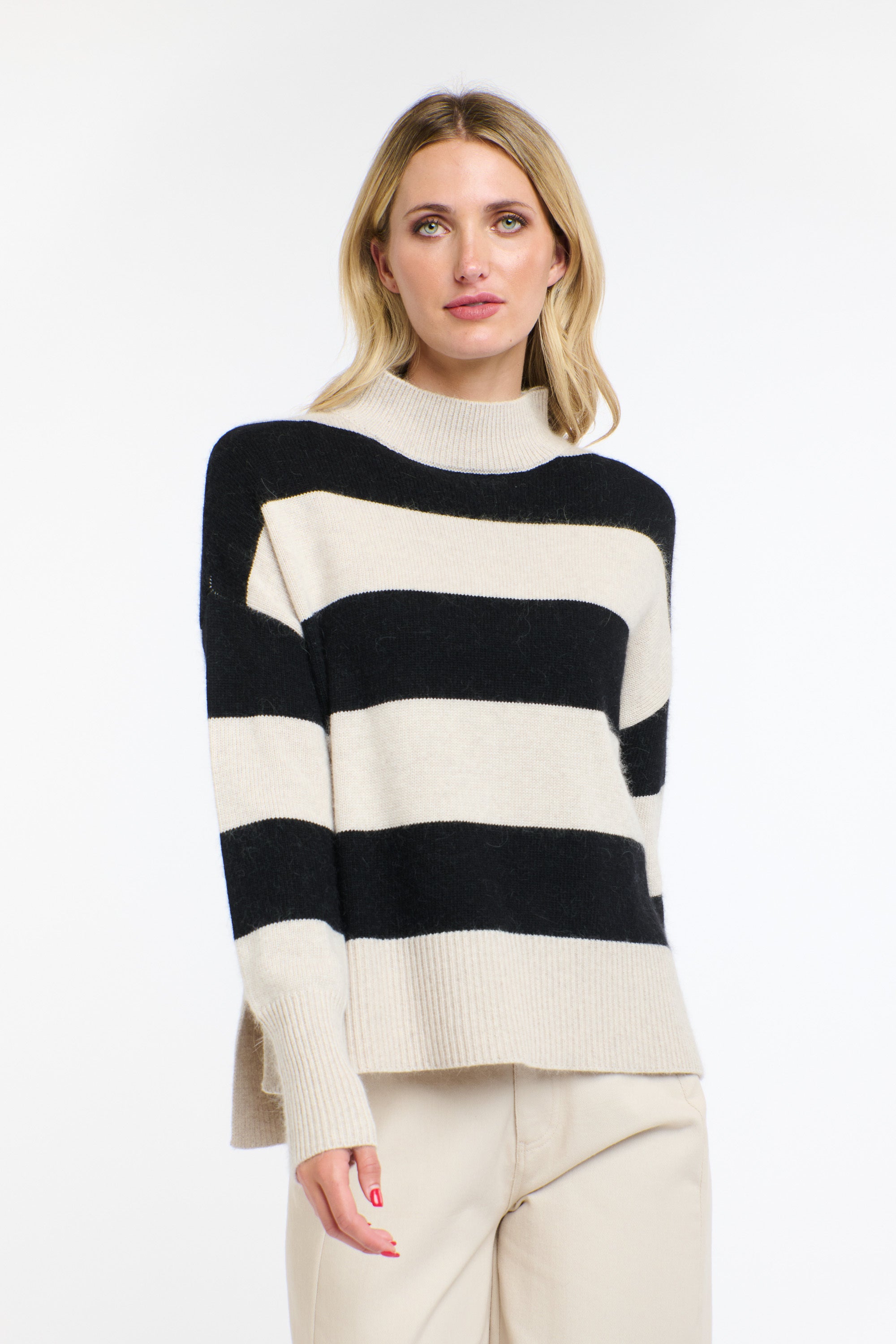 GRACIE ANGORA STRIPE KNIT BLACK/NATURAL
