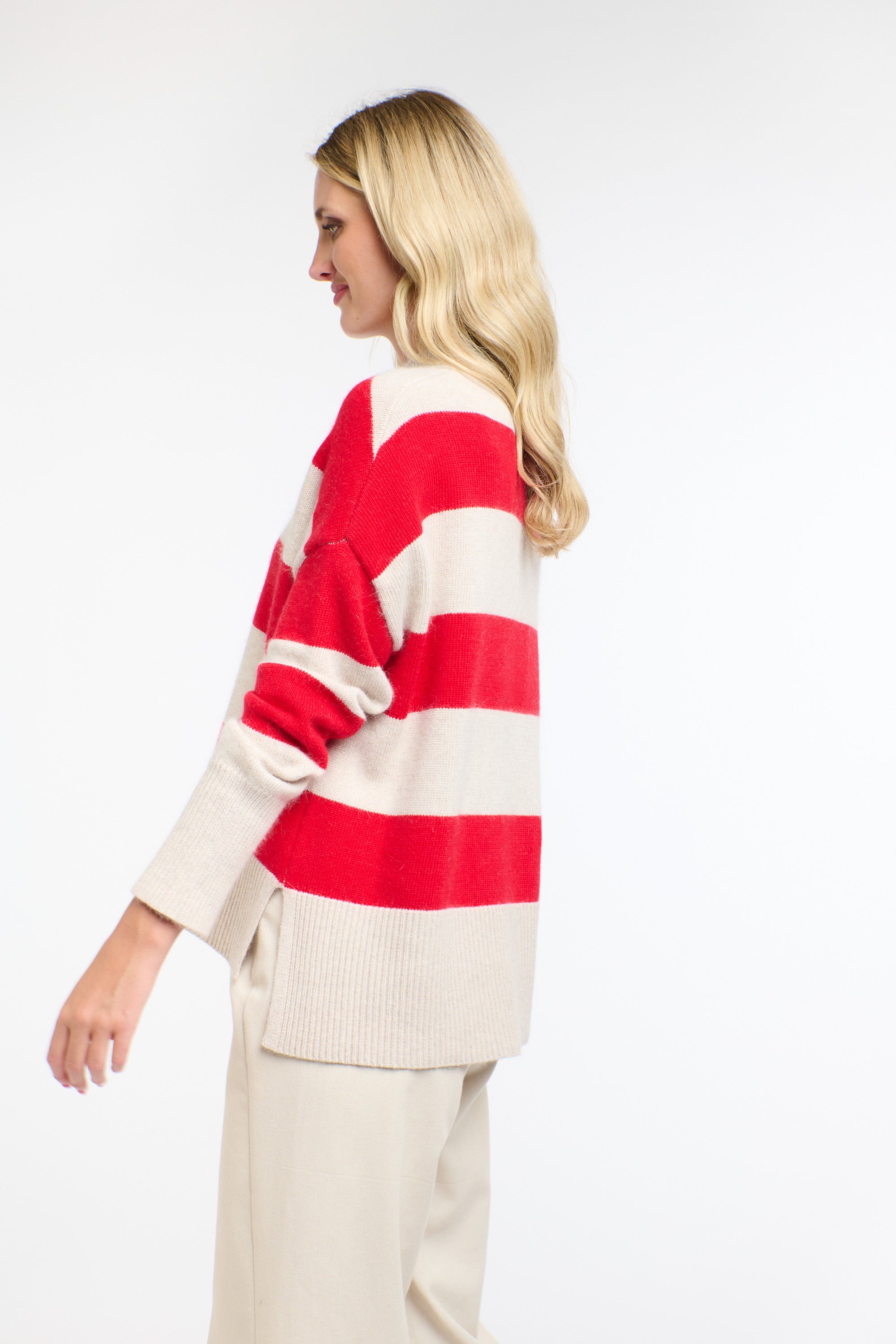 GRACIE ANGORA STRIPE KNIT RED/NATURAL
