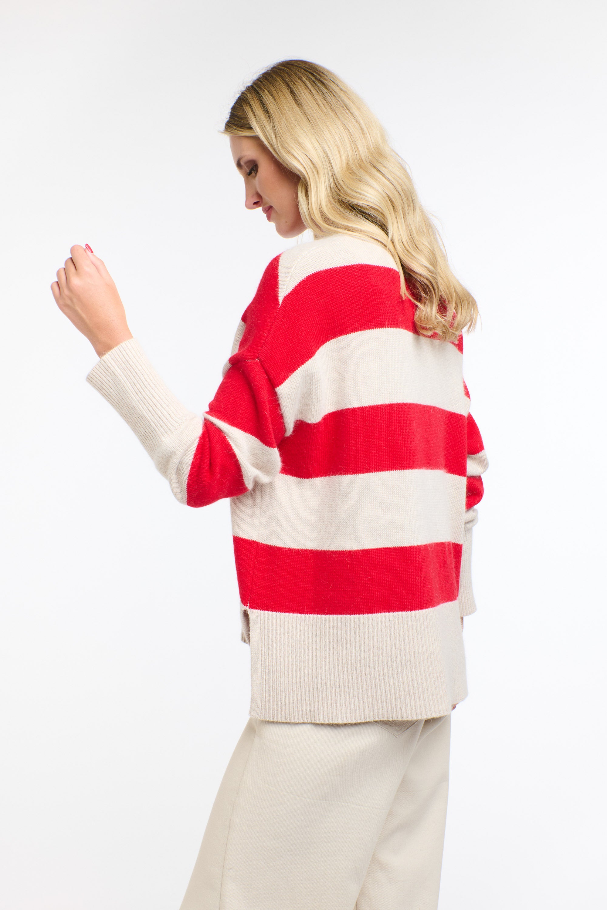 GRACIE ANGORA STRIPE KNIT RED/NATURAL