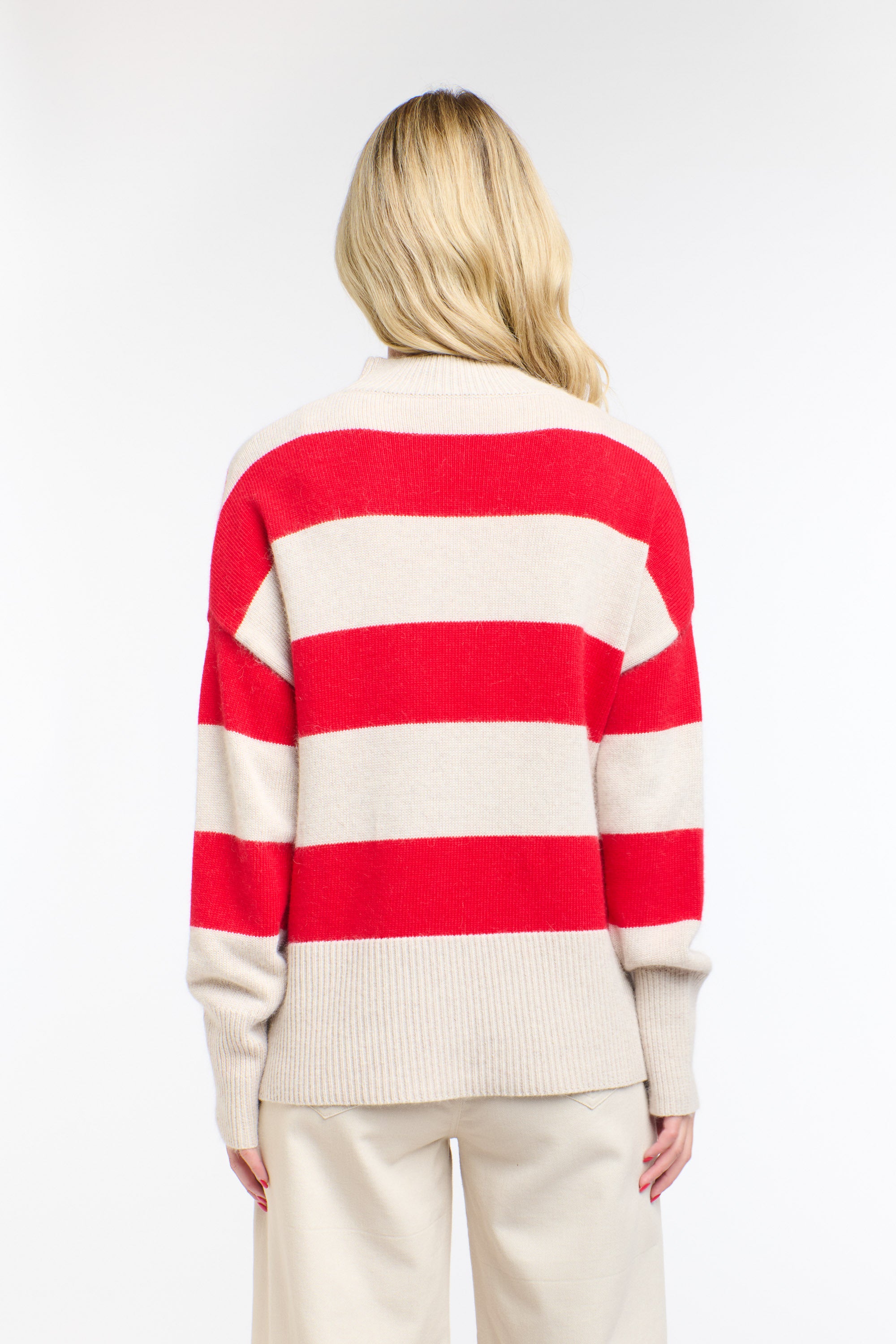 GRACIE ANGORA STRIPE KNIT RED/NATURAL
