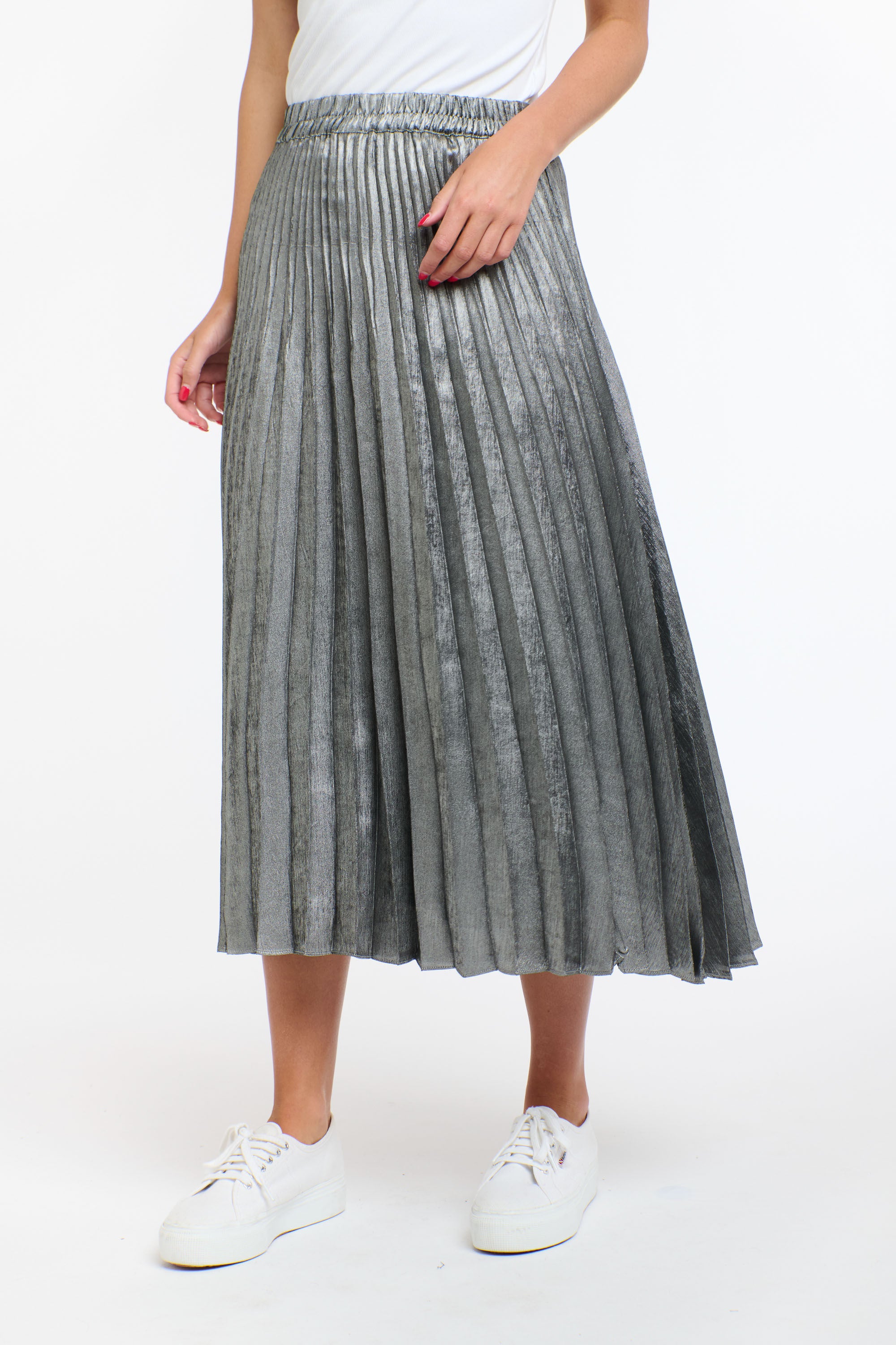 METALLIC SKIRT PEWTER