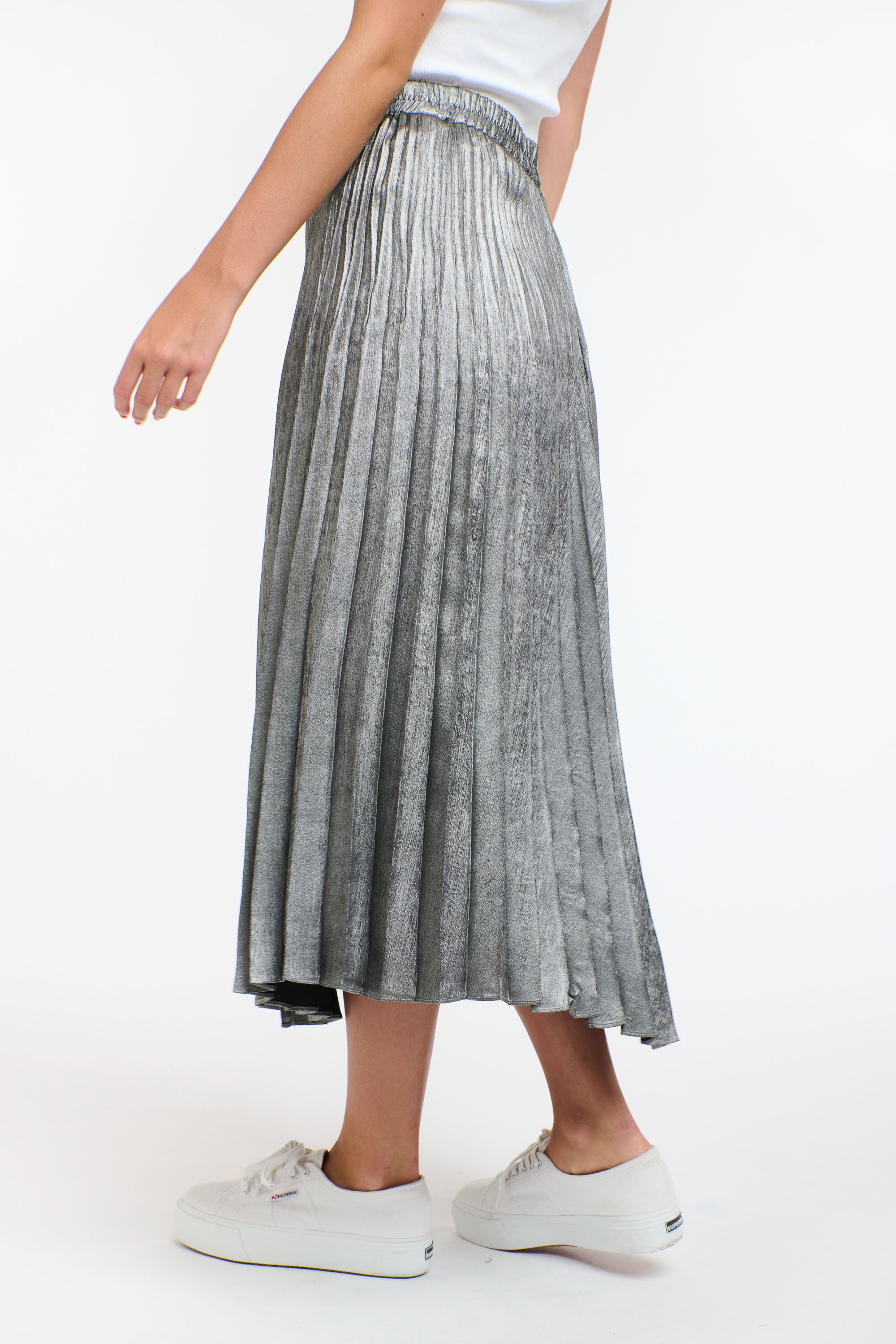 METALLIC SKIRT PEWTER