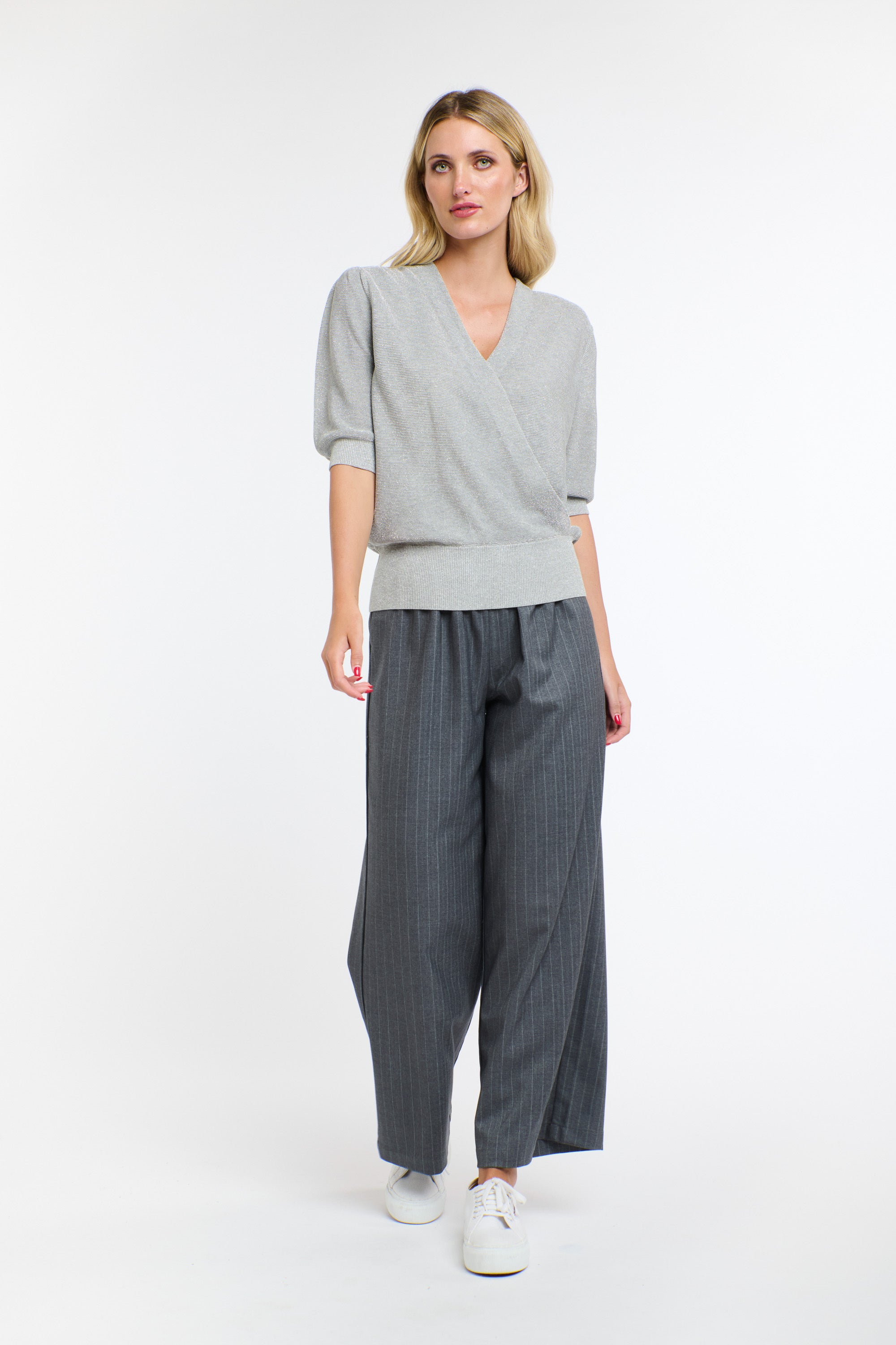 CASSIE LUREX TOP SILVER MARLE