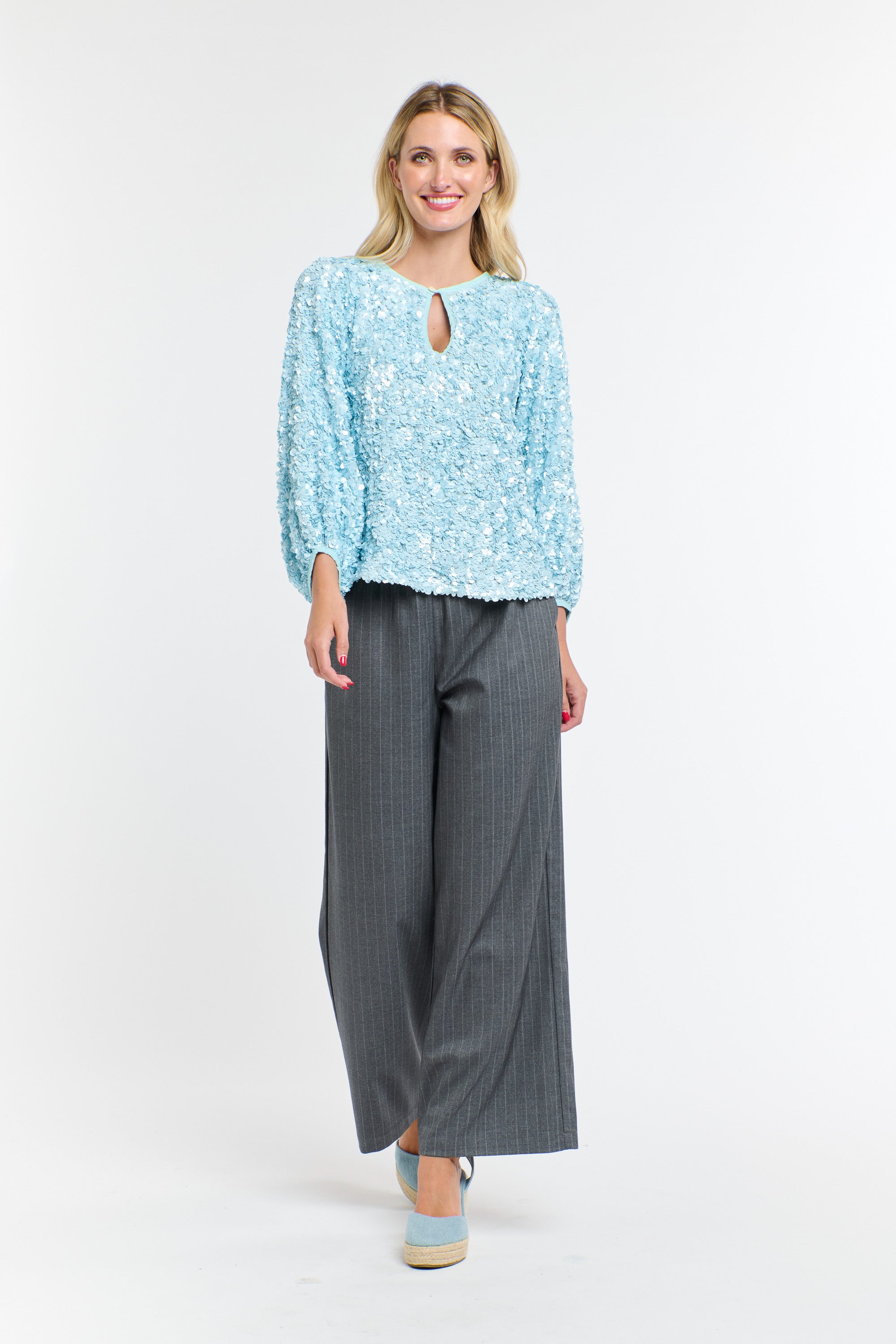 ELSA SEQUINS TOP ICE BLUE