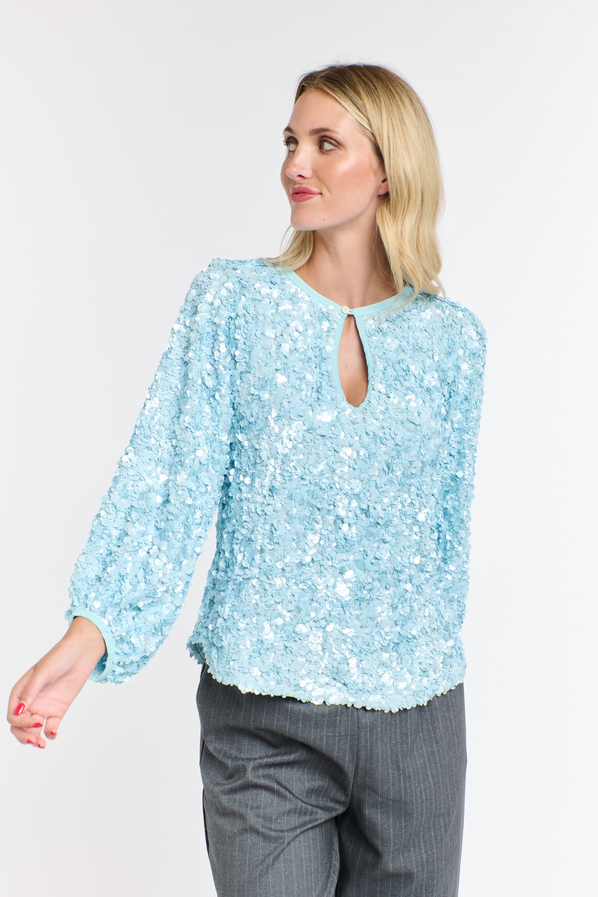 ELSA SEQUINS TOP ICE BLUE