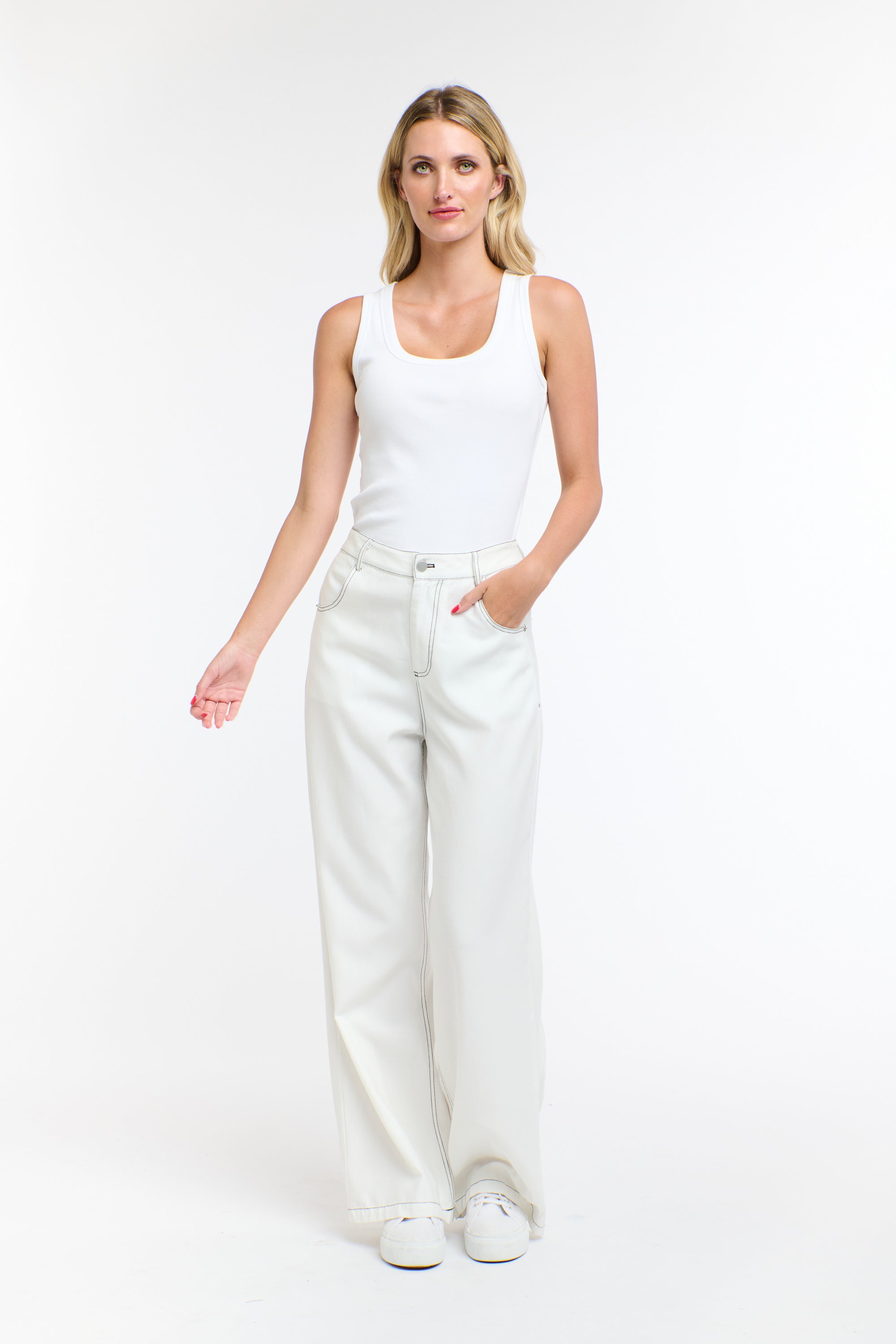 CELESTE TENCEL PANT WHITE w. BLACK ST.