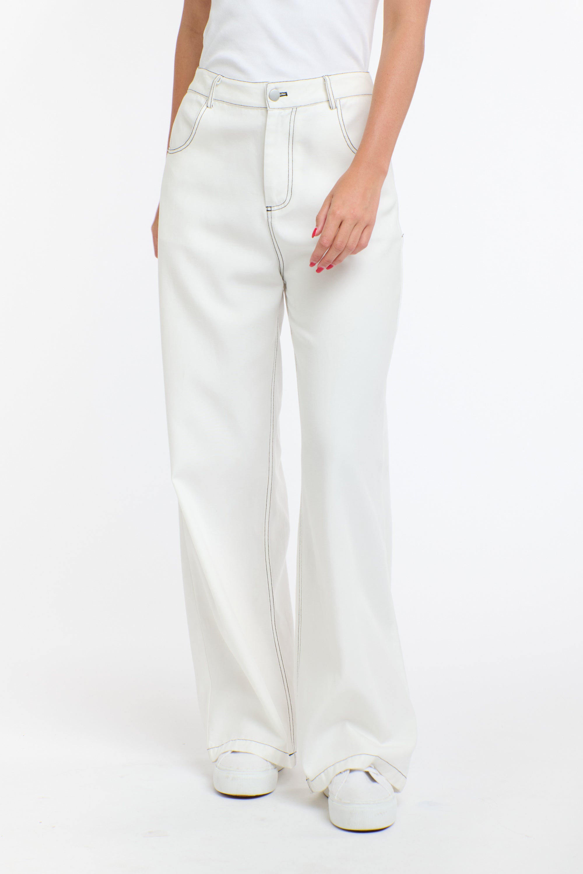 CELESTE TENCEL PANT WHITE w. BLACK ST.
