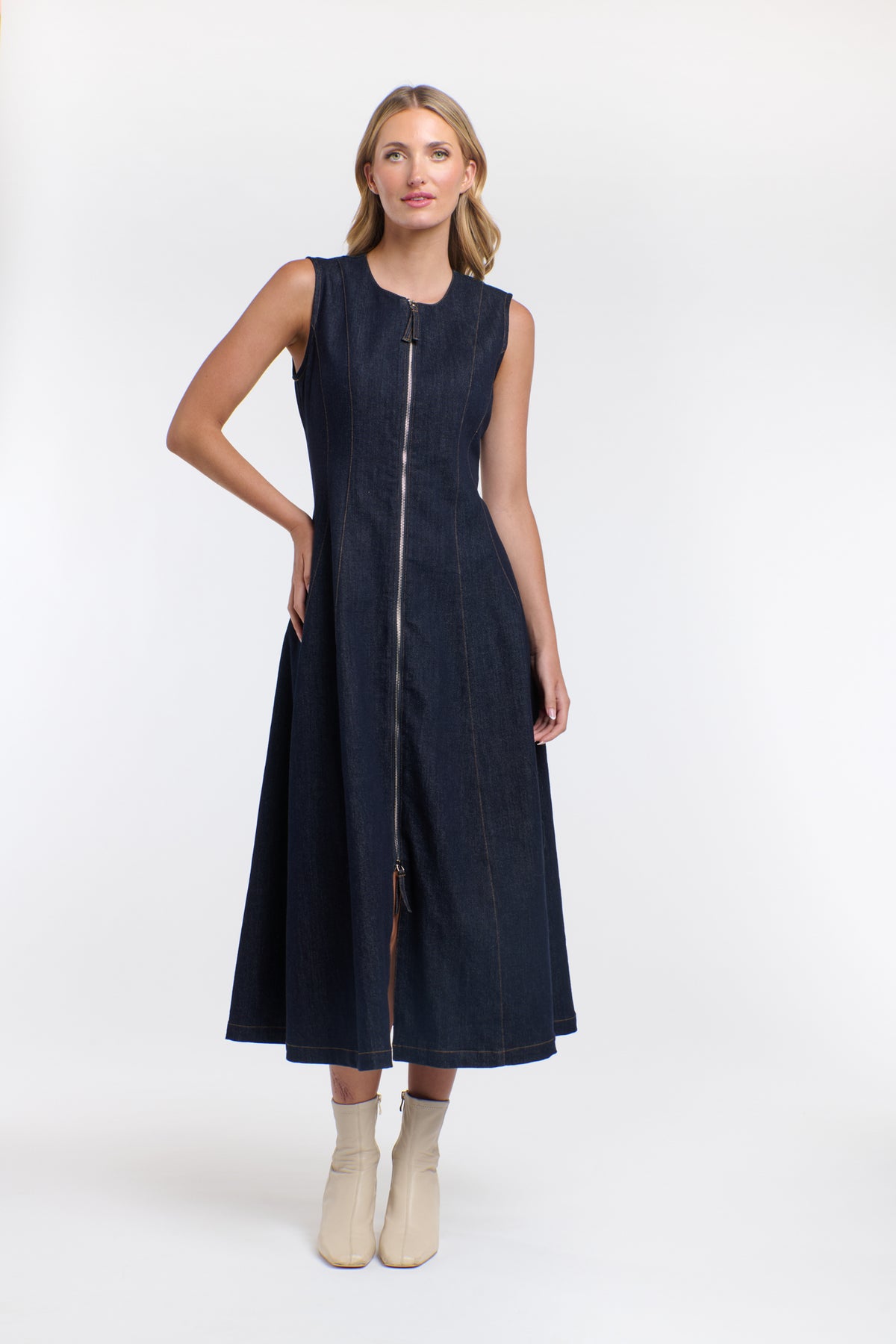 OLSEN DENIM ZIP DRESS