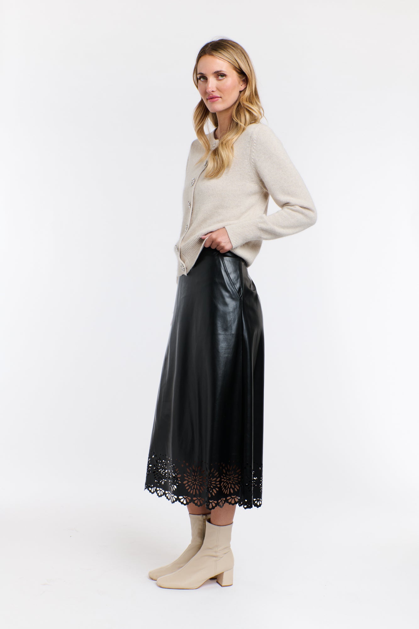 RAVEN LASER CUT PU SKIRT
