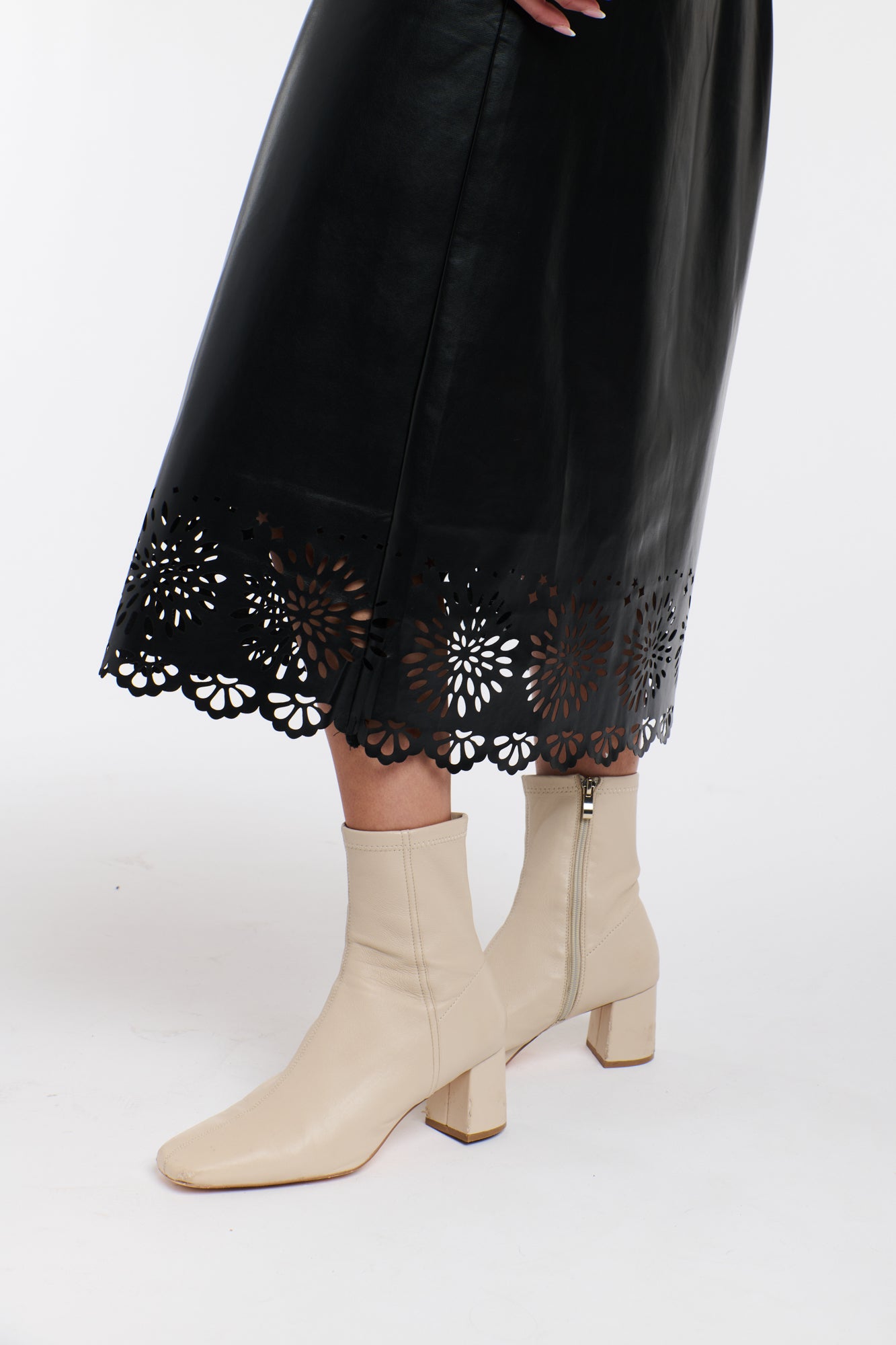 RAVEN LASER CUT PU SKIRT
