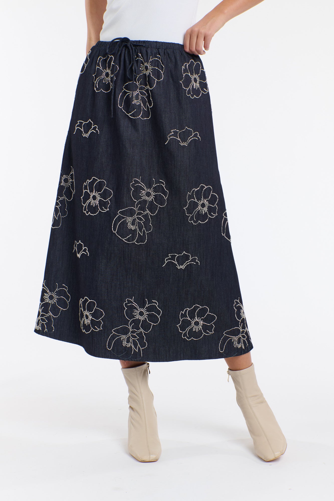 ESTELLE SEQUINS DENIM SKIRT
