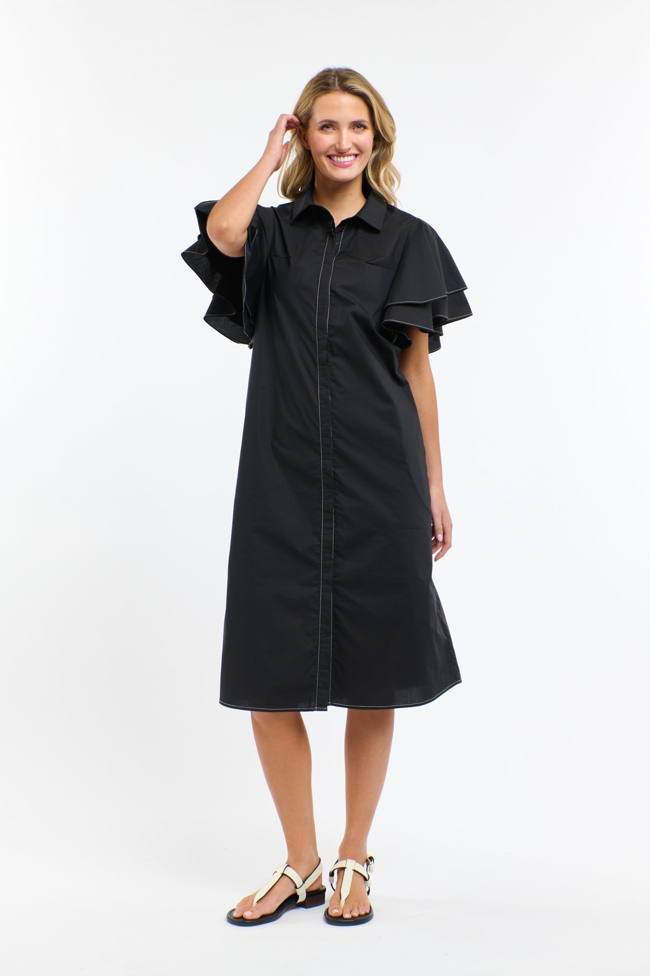 LAINIE FLUTTER DRESS BLACK