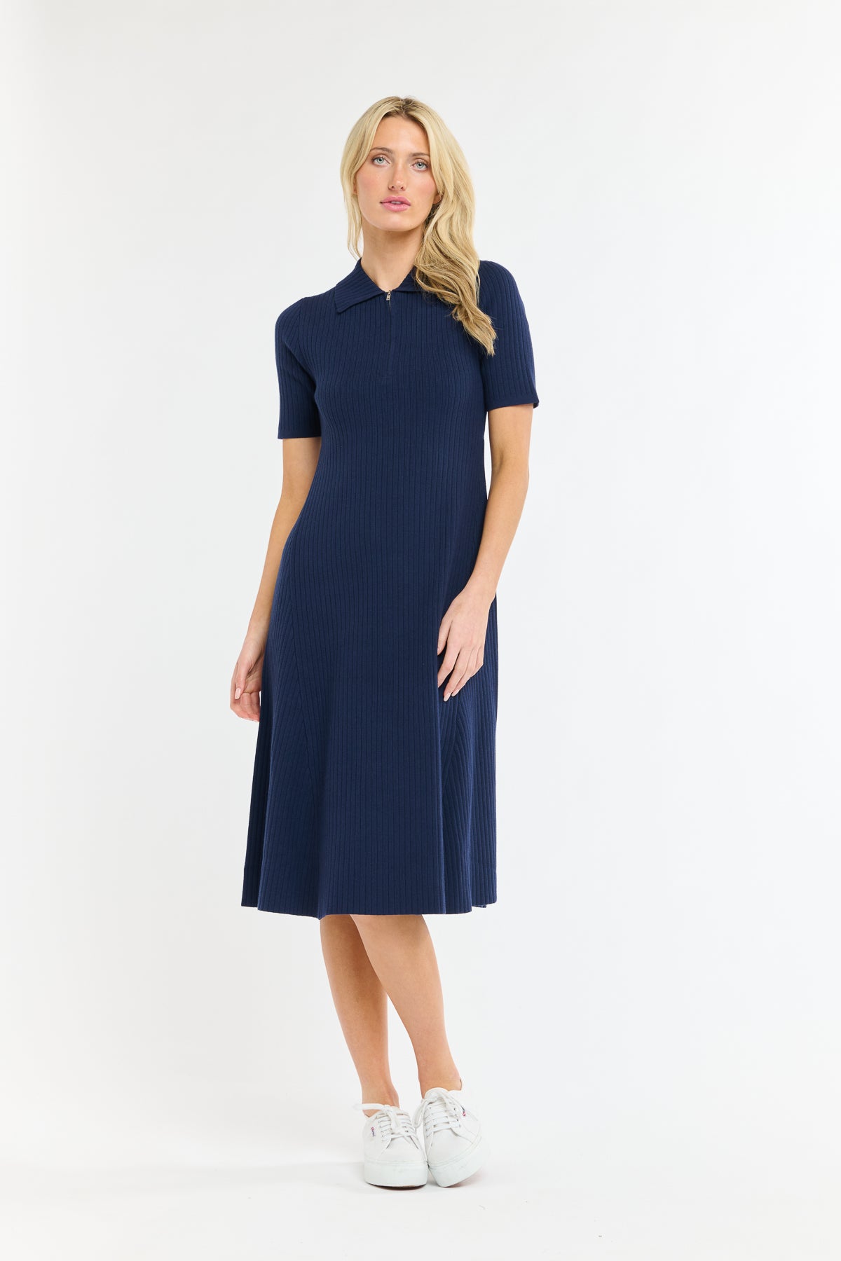 TRAINER RIB KNIT DRESS NAVY