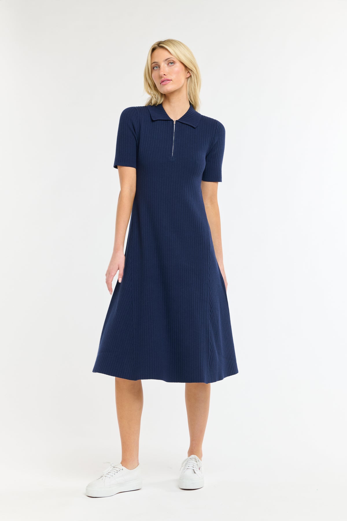 TRAINER RIB KNIT DRESS NAVY