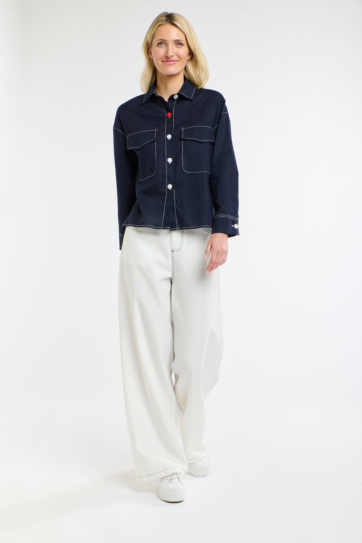 MAVERICK LINEN SHIRT NAVY/WHITE