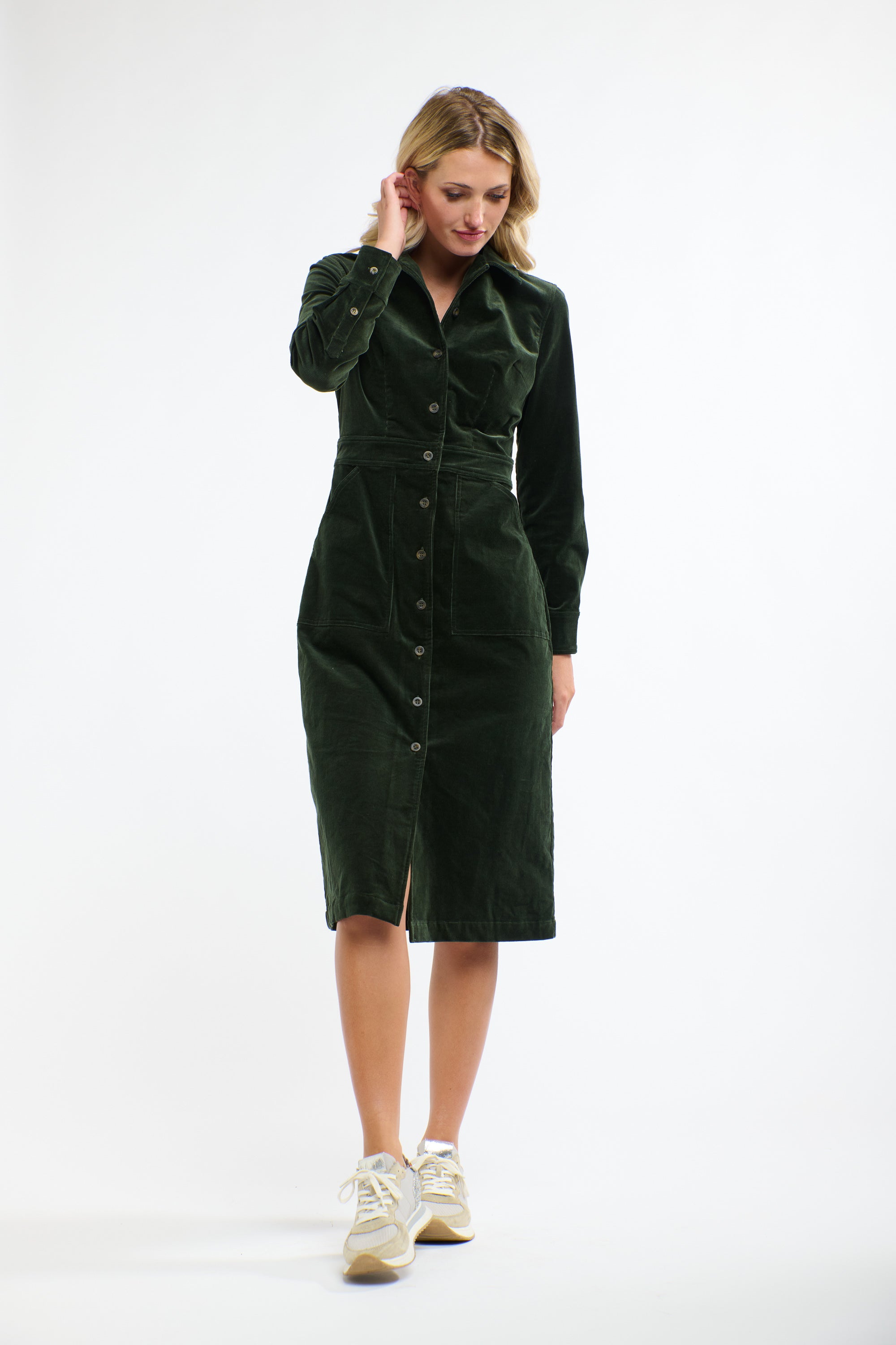 MANSFIELD CORD DRESS HUNTER GREEN